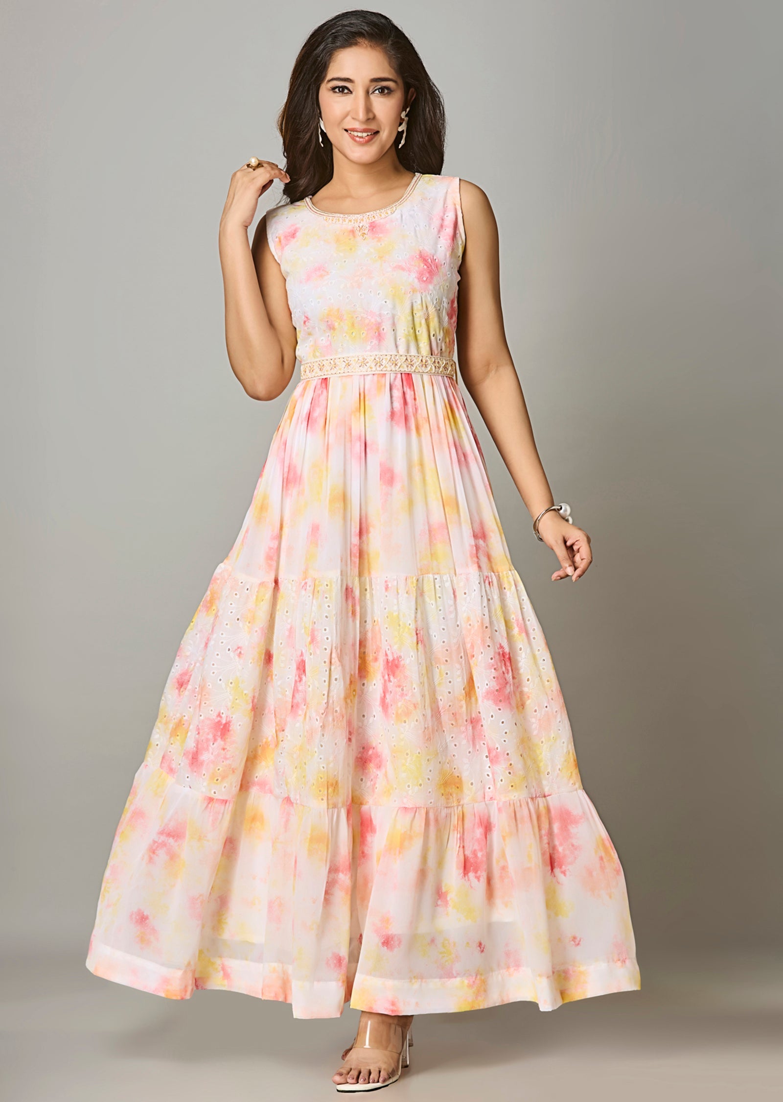 Off White Georgette Long Dress