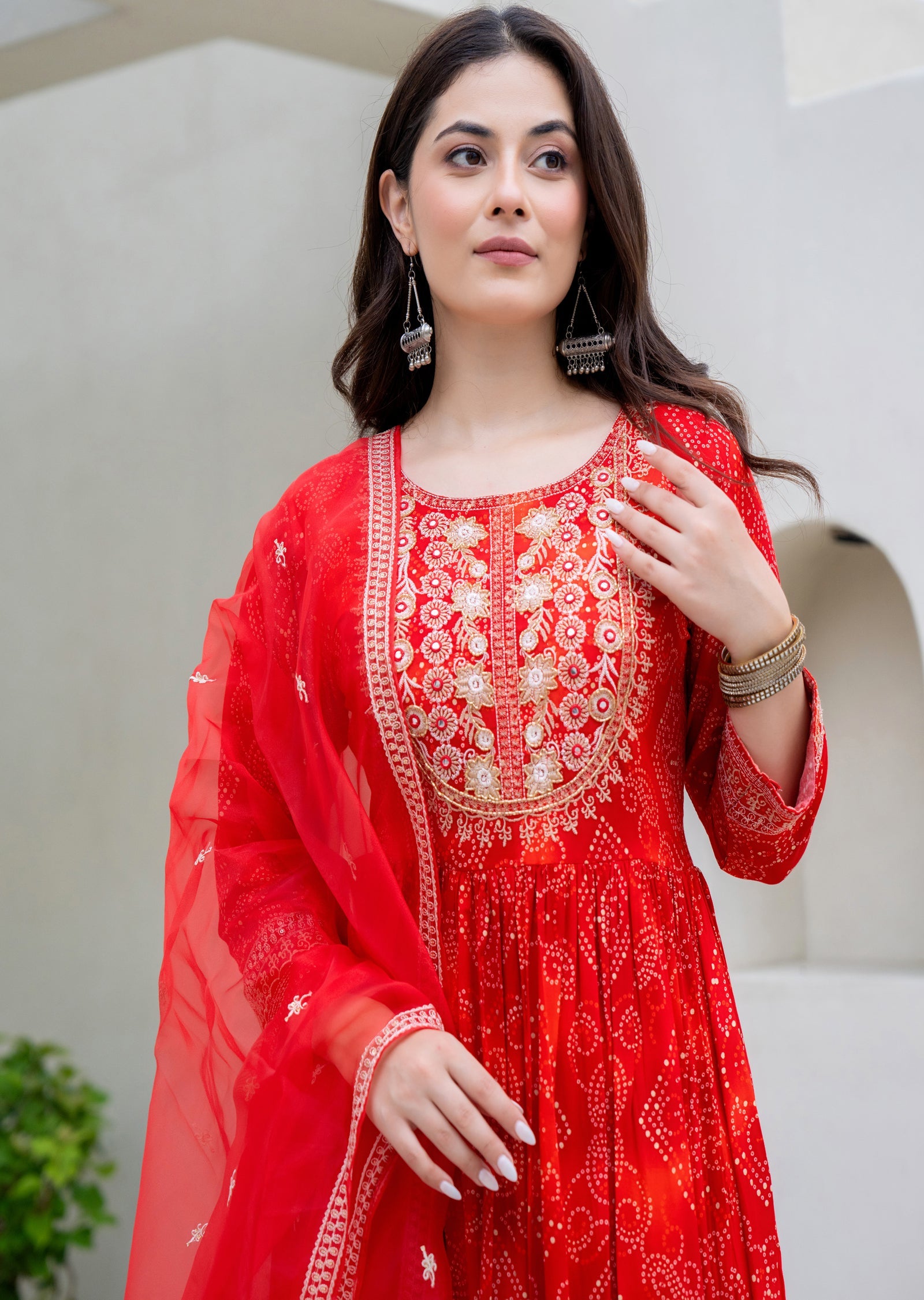 Red Rayon Anarkali Suit