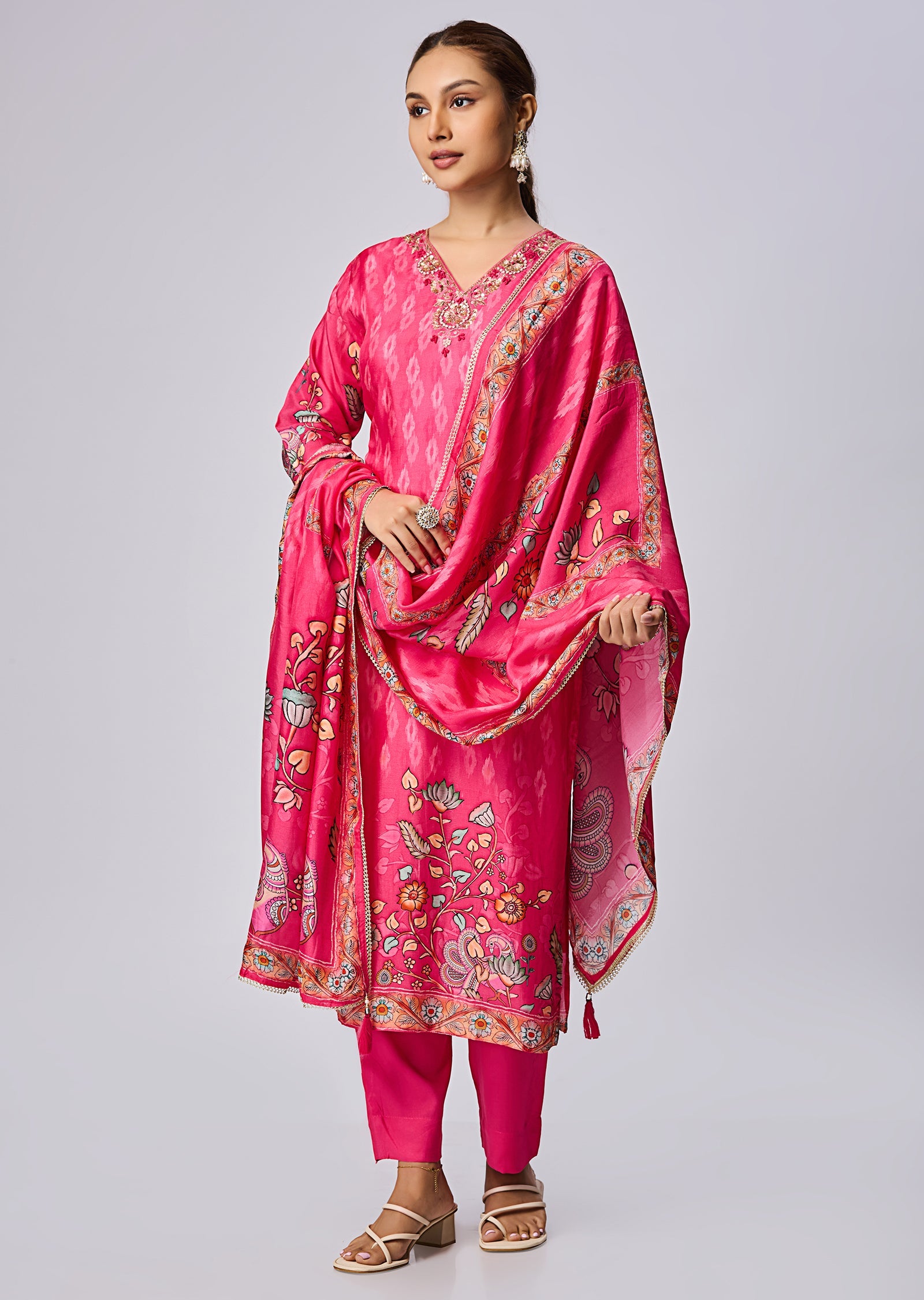 Rani Pink Dola Silk Straight Cut Suit