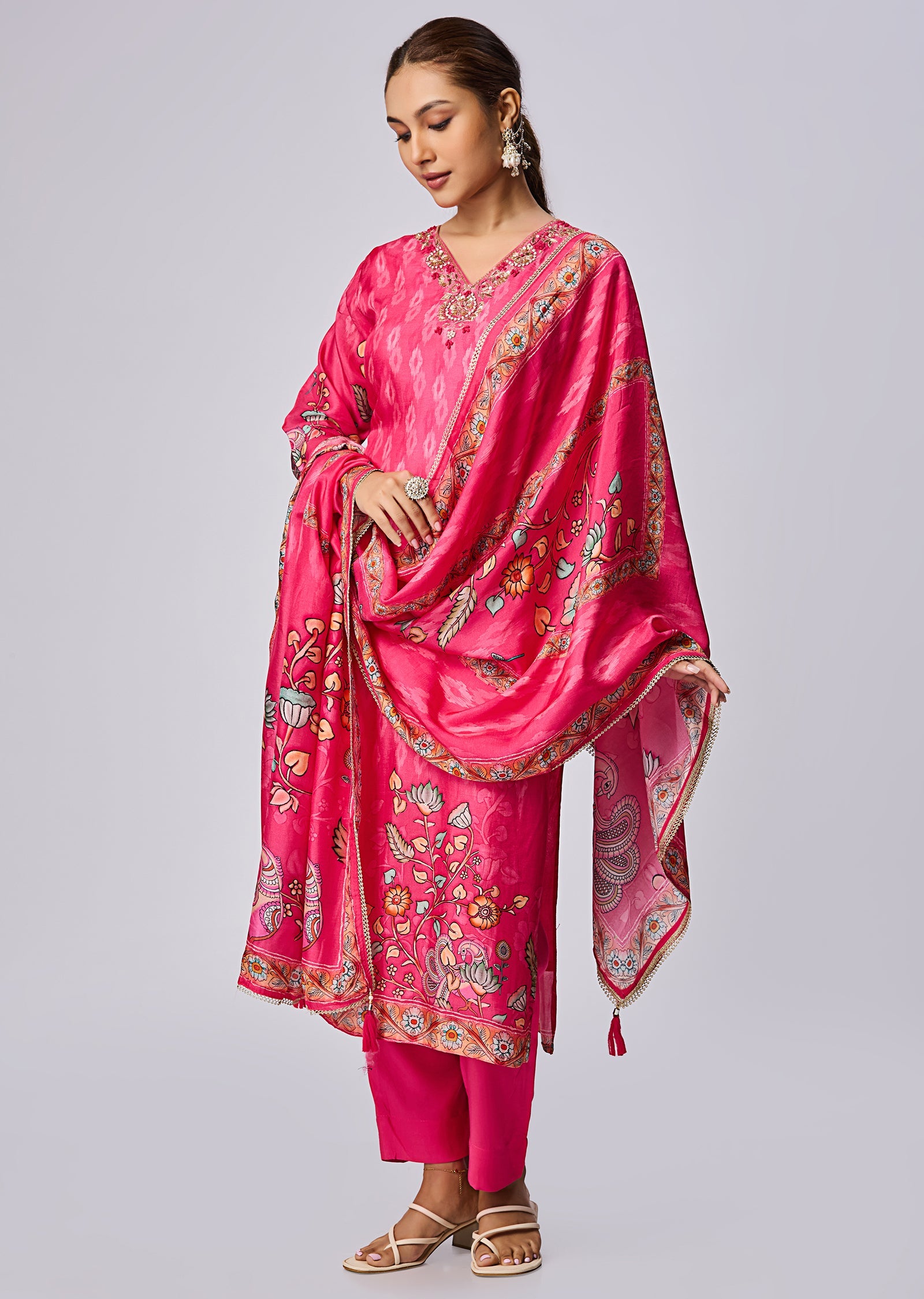 Rani Pink Dola Silk Straight Cut Suit