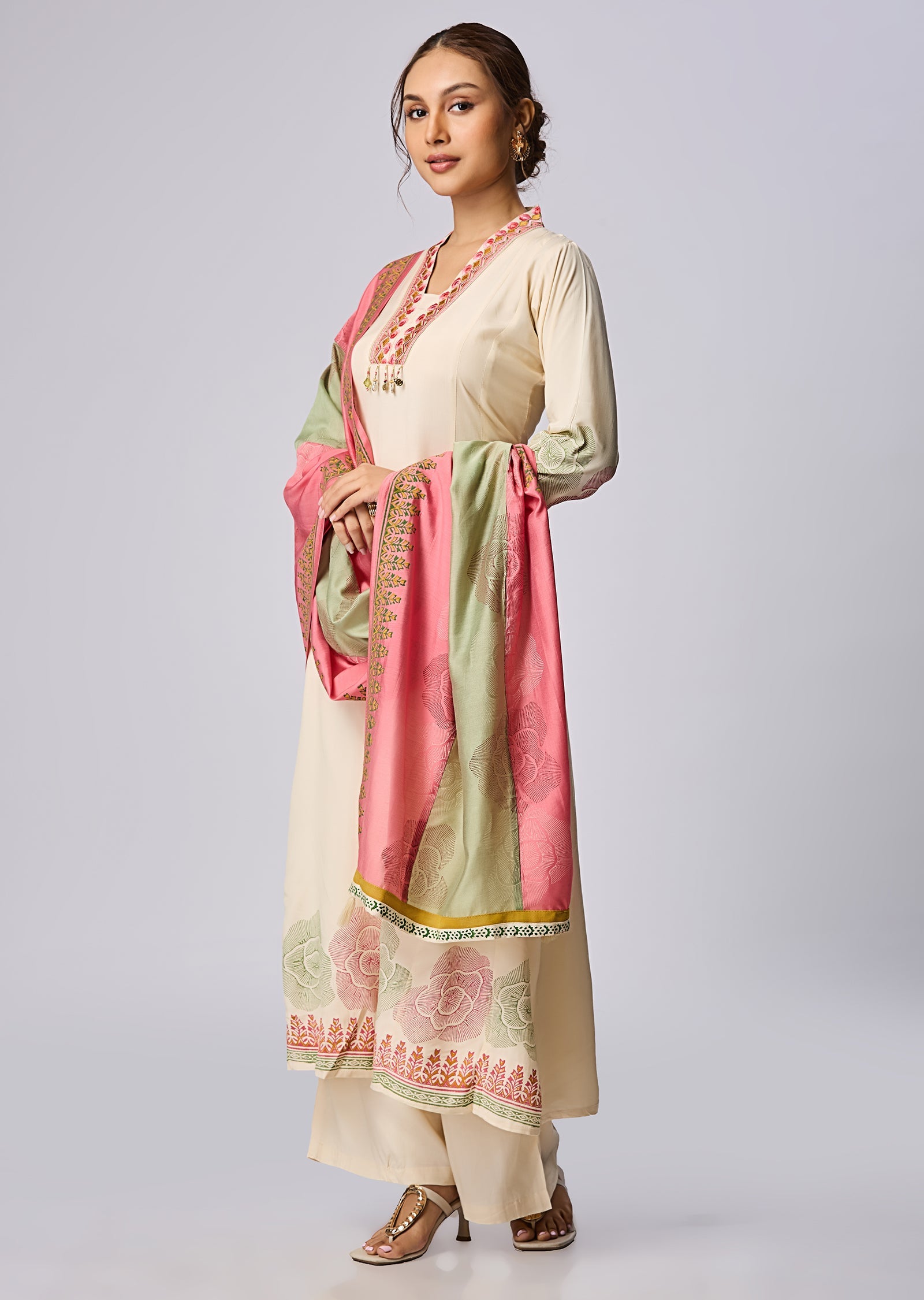 Cream Russian Silk Anarkali Suit