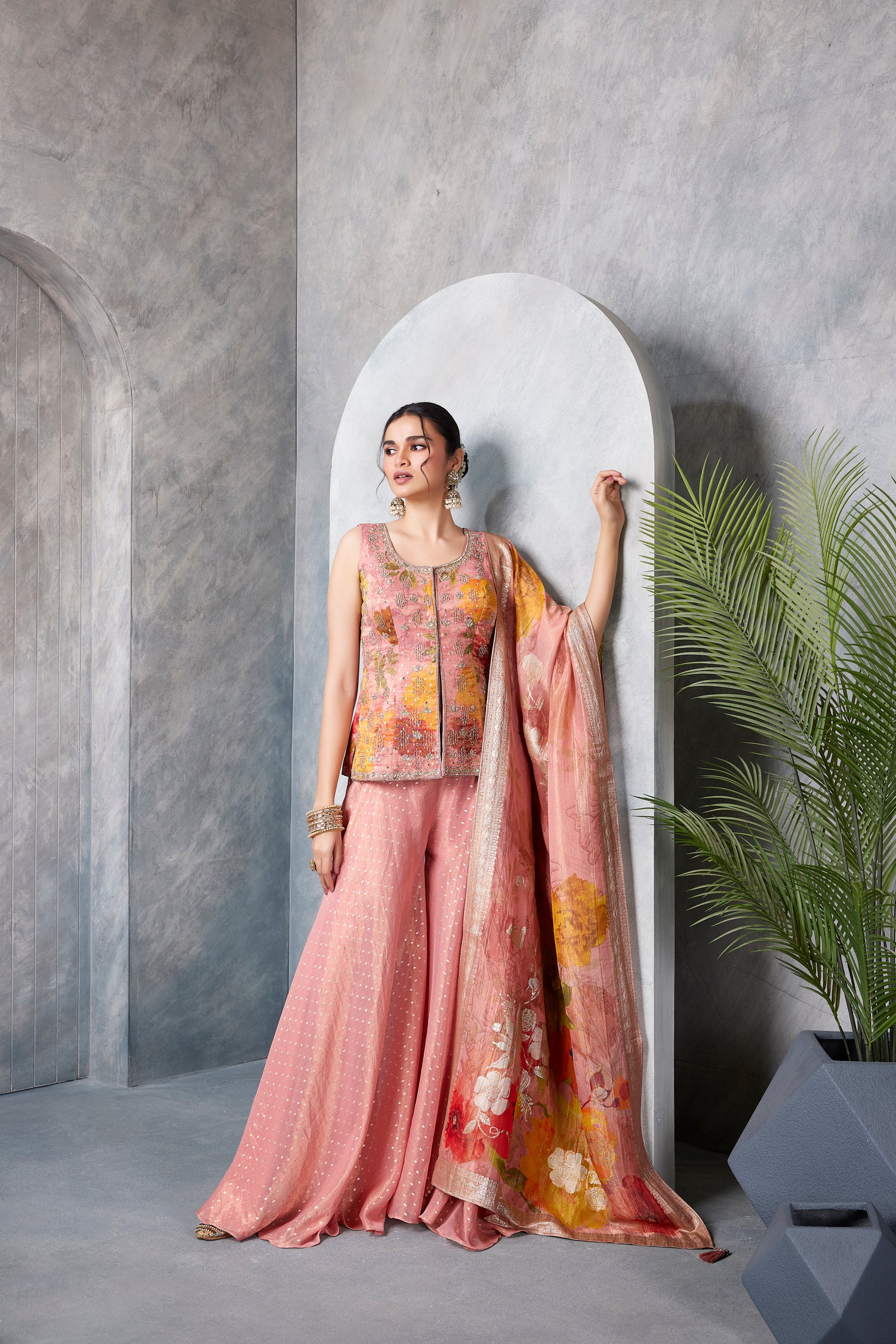 Onion Pink Tissue Shararas Ghararas Set