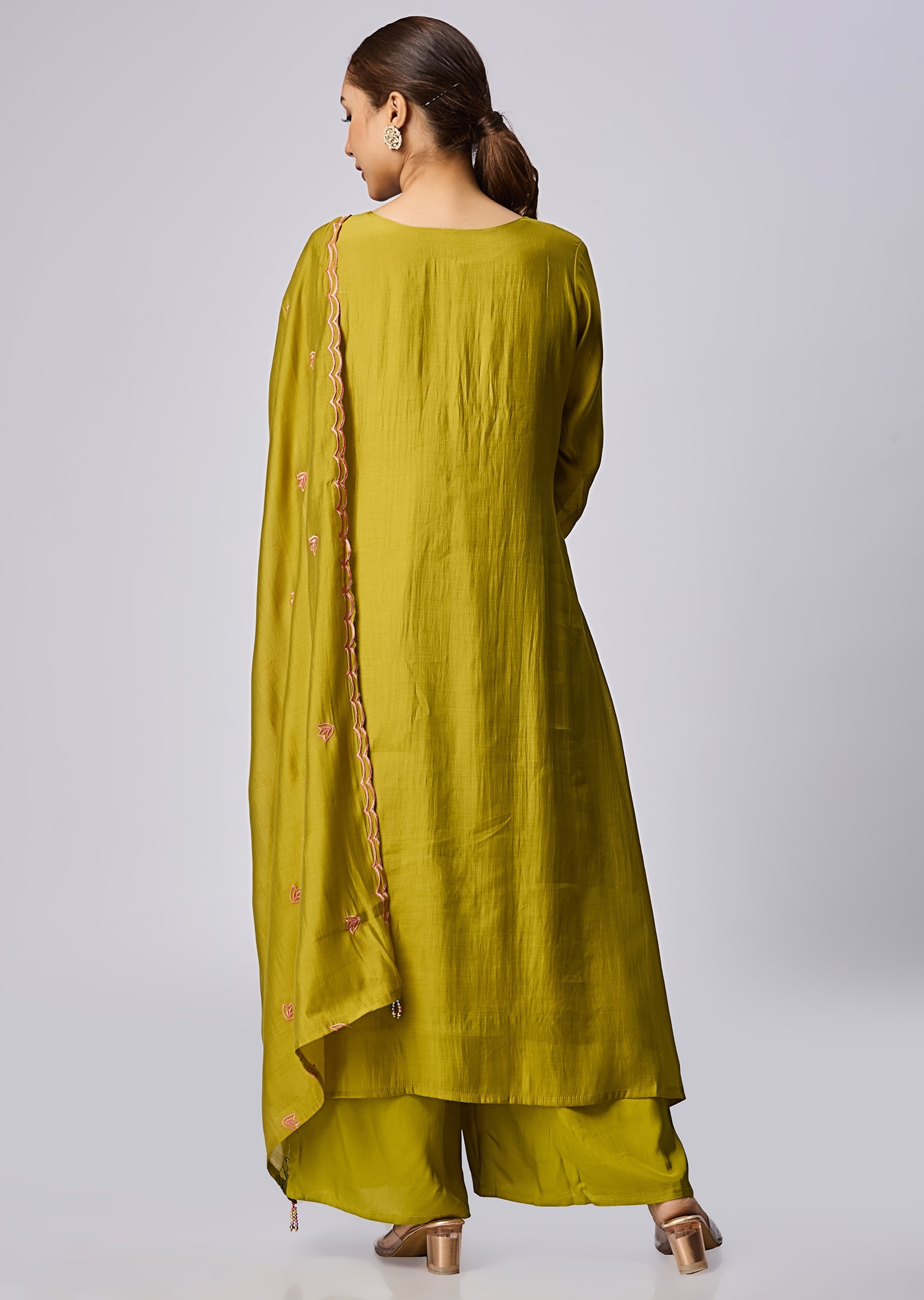 Mehendi Green Mul Chanderi Straight Cut Suit