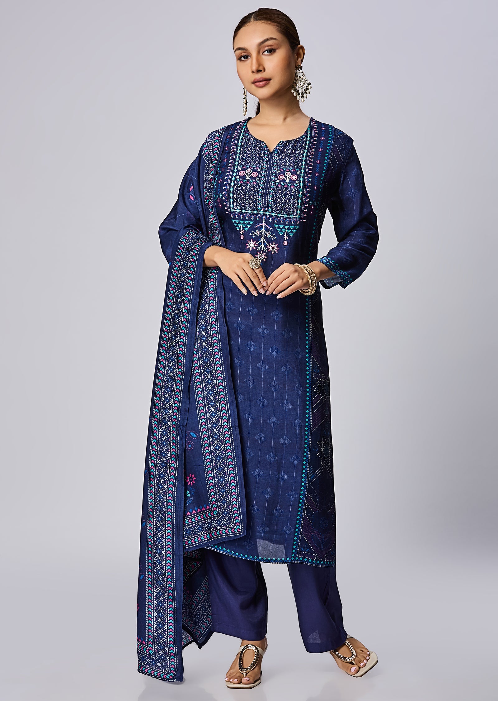 Navy Blue Modal Straight Cut Suit