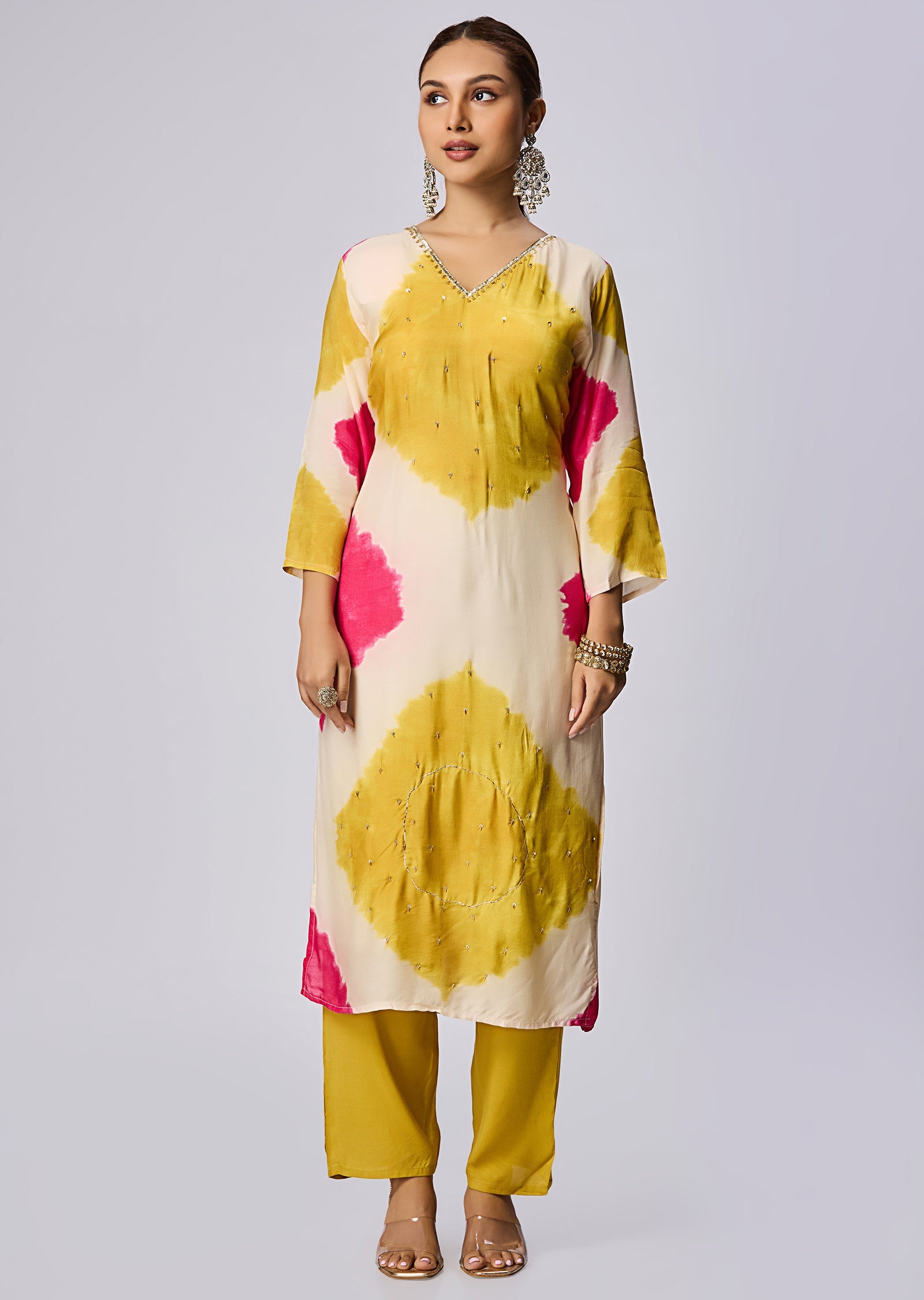 Yellow Dola Silk Straight Cut Suit