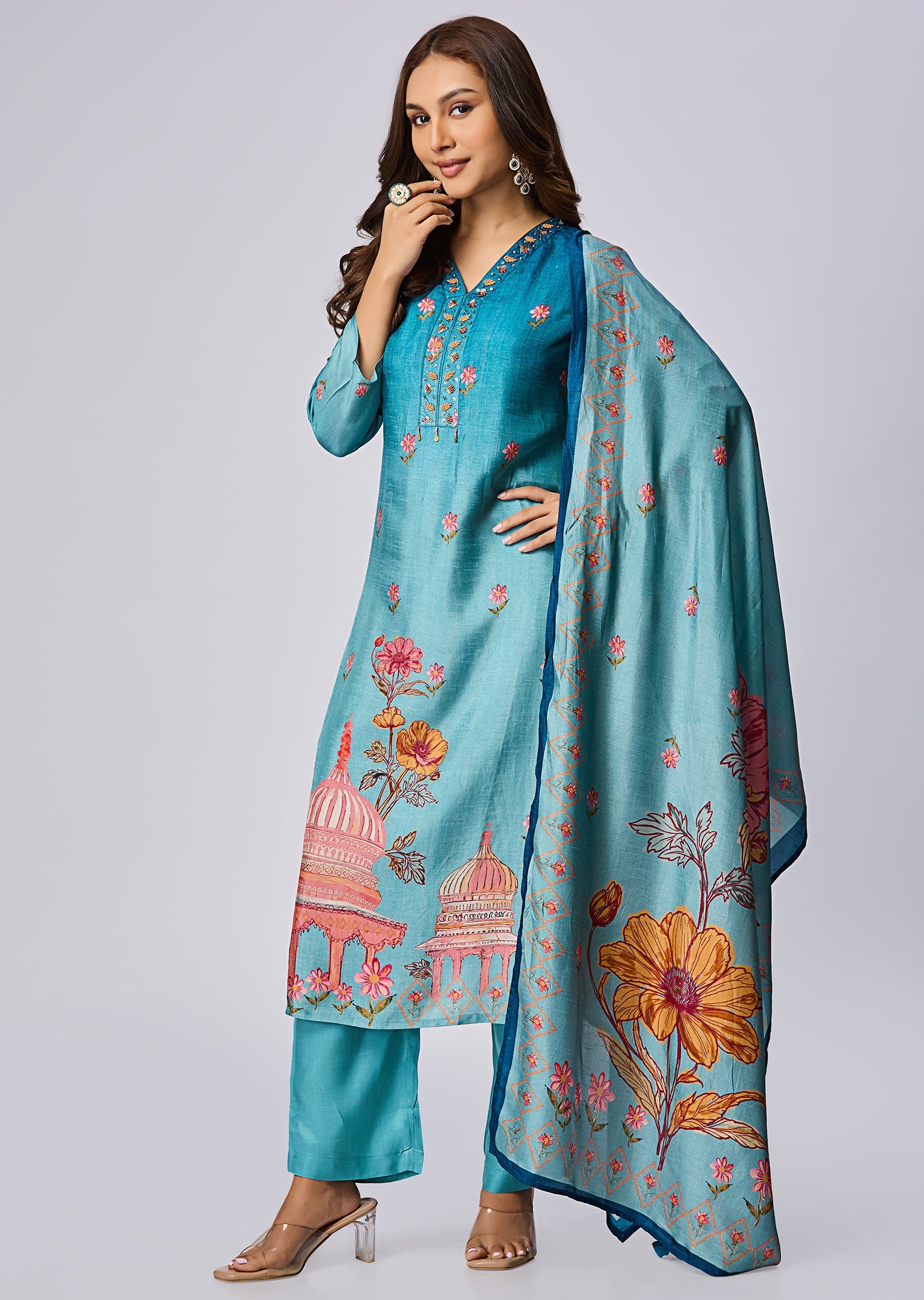 Dusty Blue Dola Silk Straight Cut Suit
