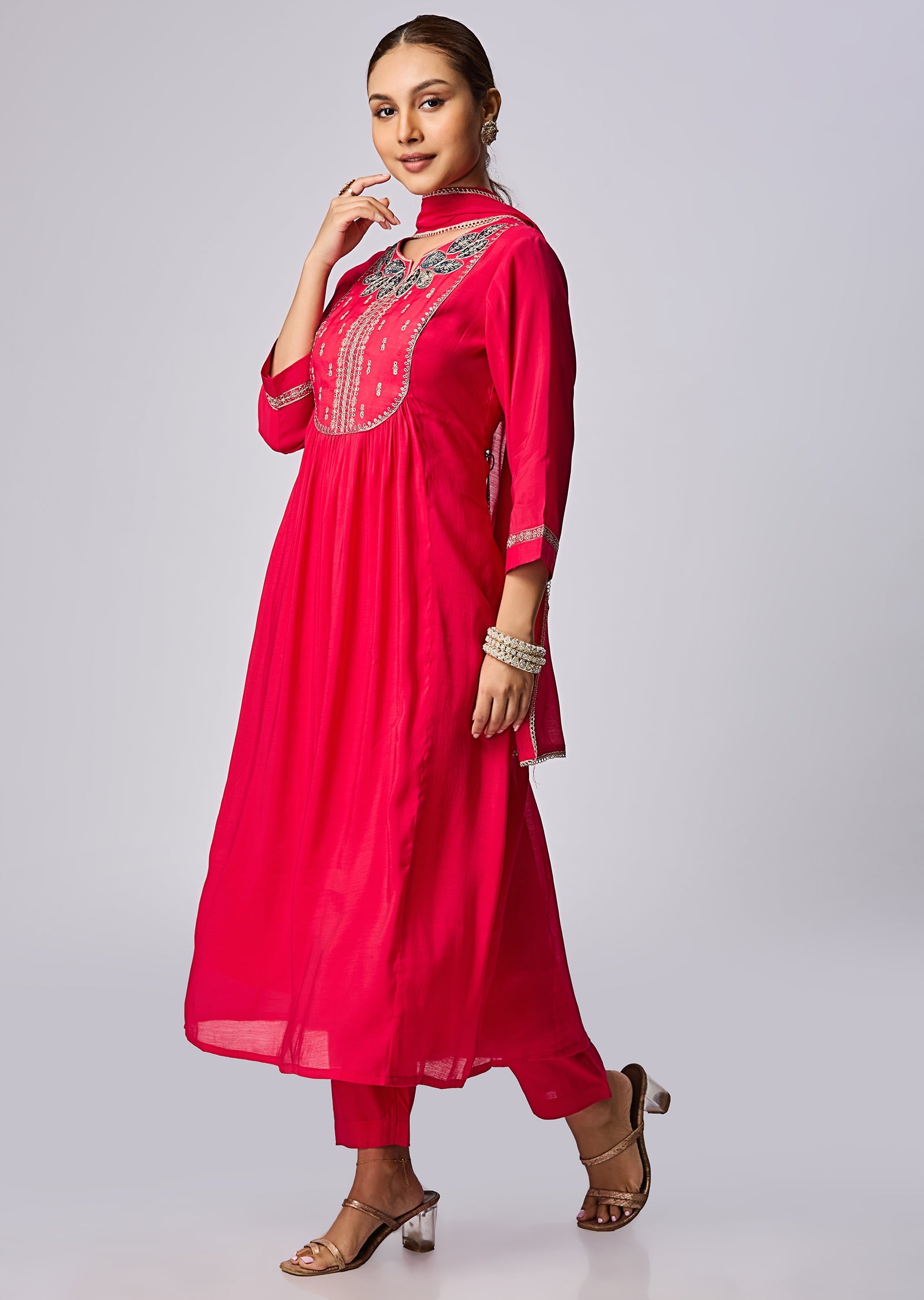 Rani Pink Russian Silk Anarkali Suit