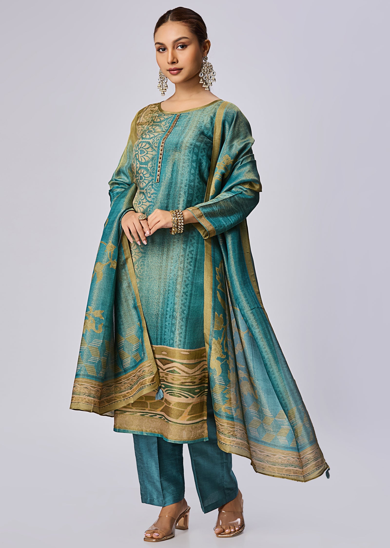 Green Tissue Straight Cut Suit