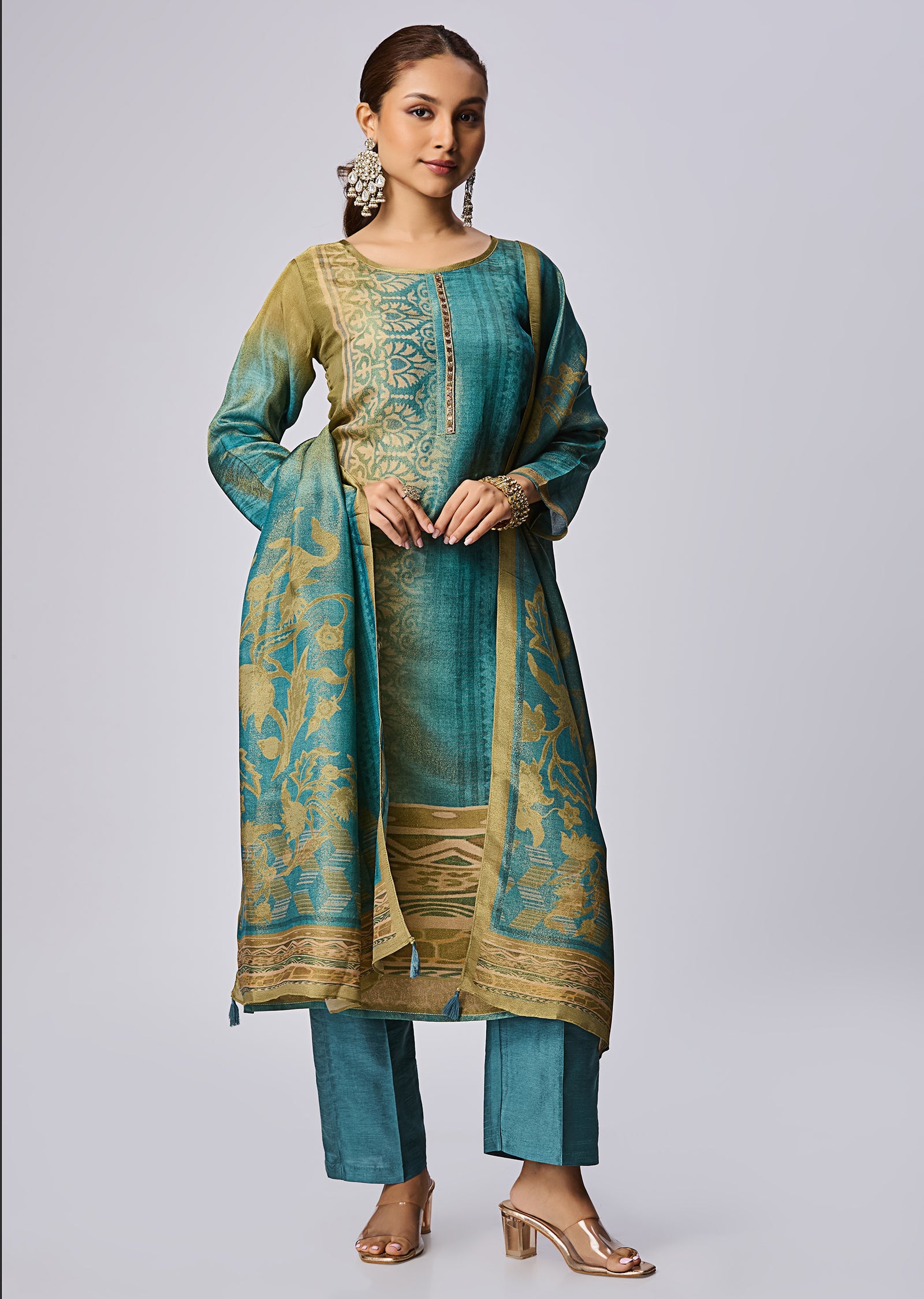 Green Tissue Straight Cut Suit