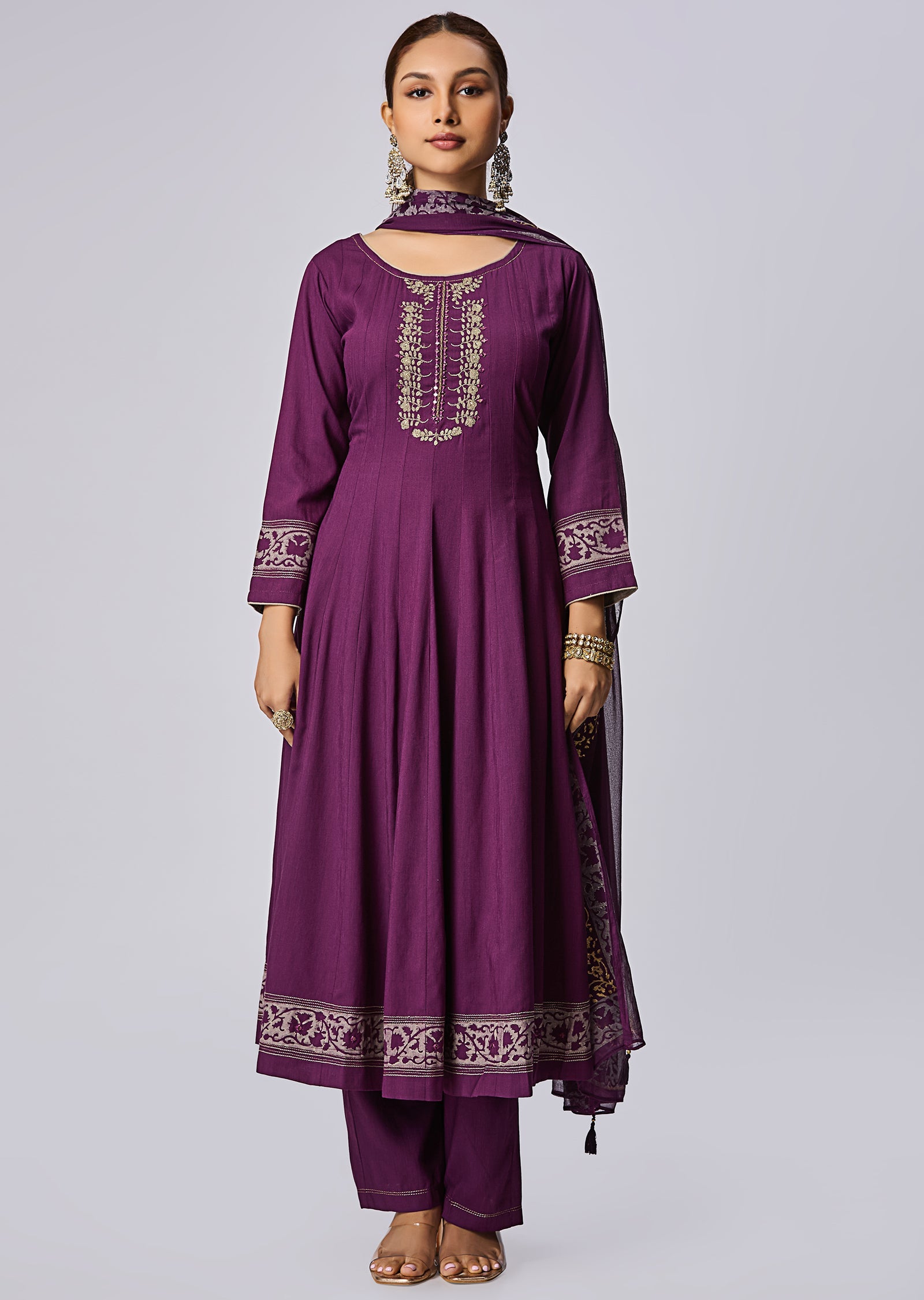 Purple Gold Anarkali Suit