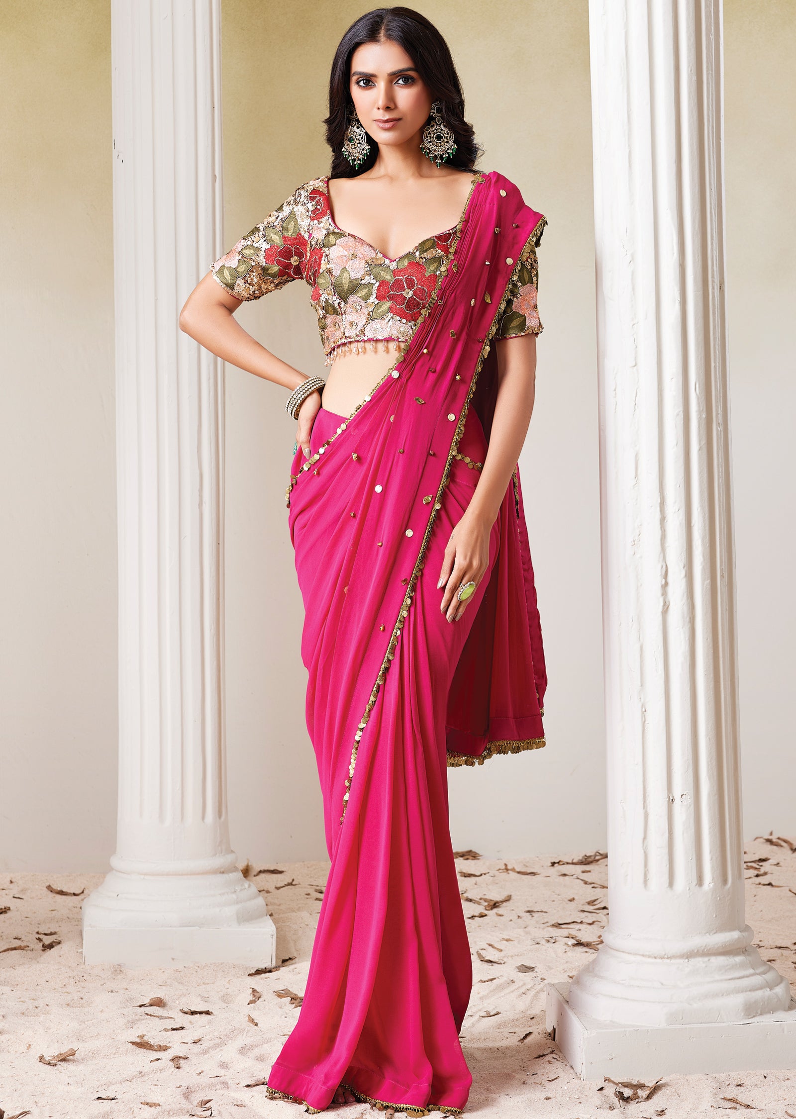 Magenta Georgette Drape Saree