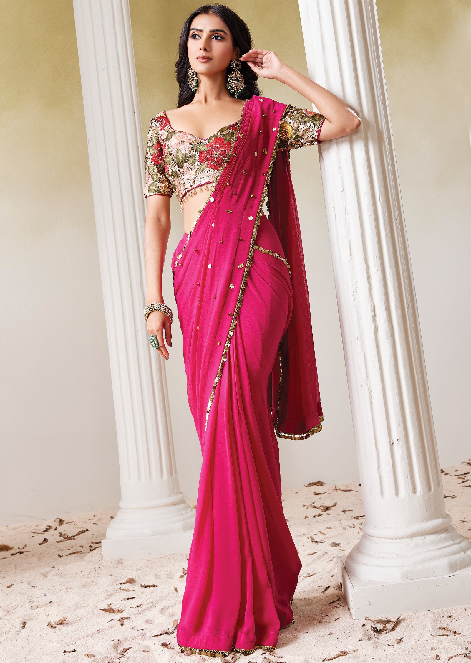 Magenta Georgette Drape Saree