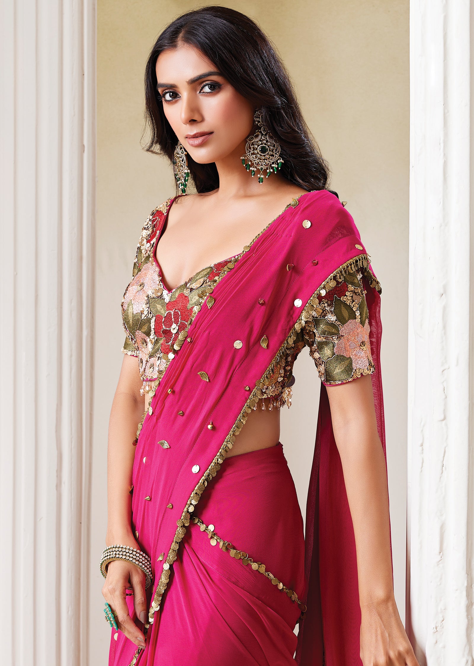 Magenta Georgette Drape Saree