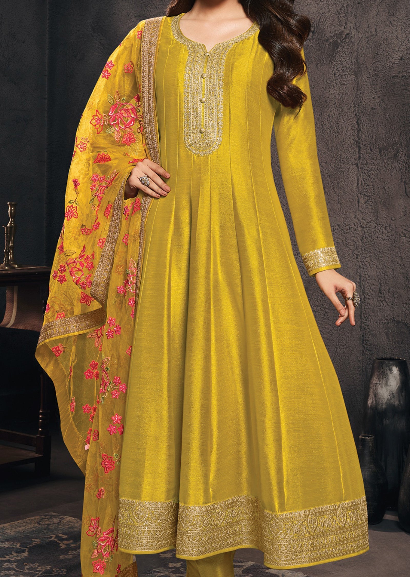 Mustard Silk Anarkali Suit