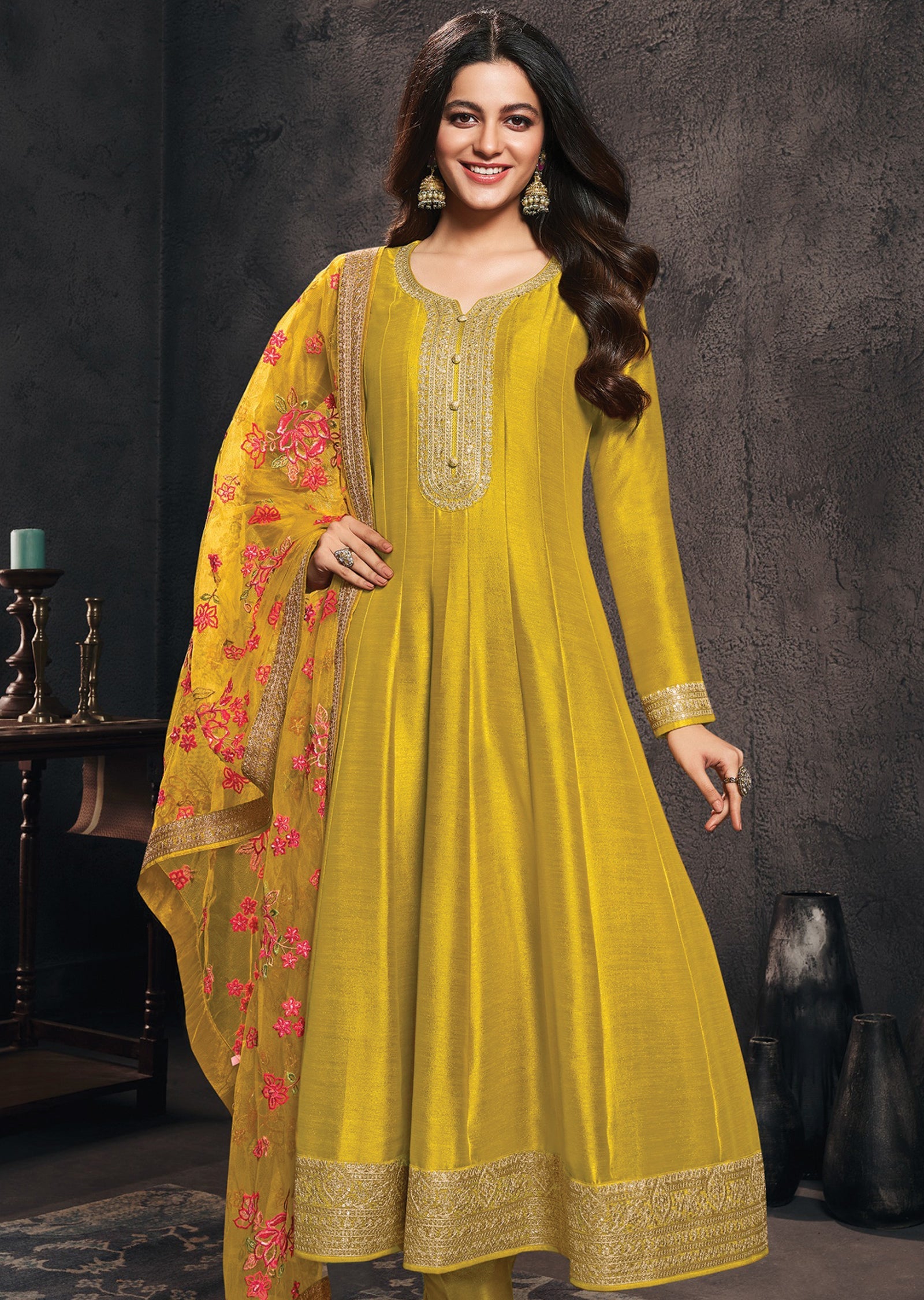 Mustard Silk Anarkali Suit