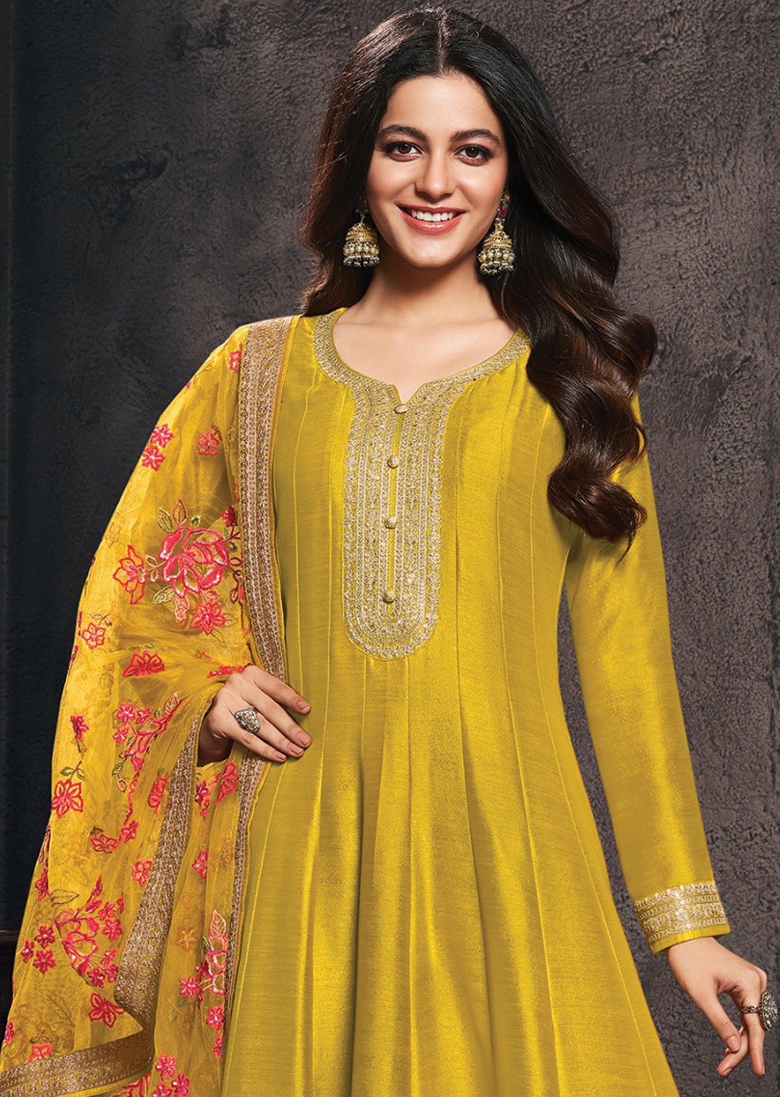 Mustard Silk Anarkali Suit