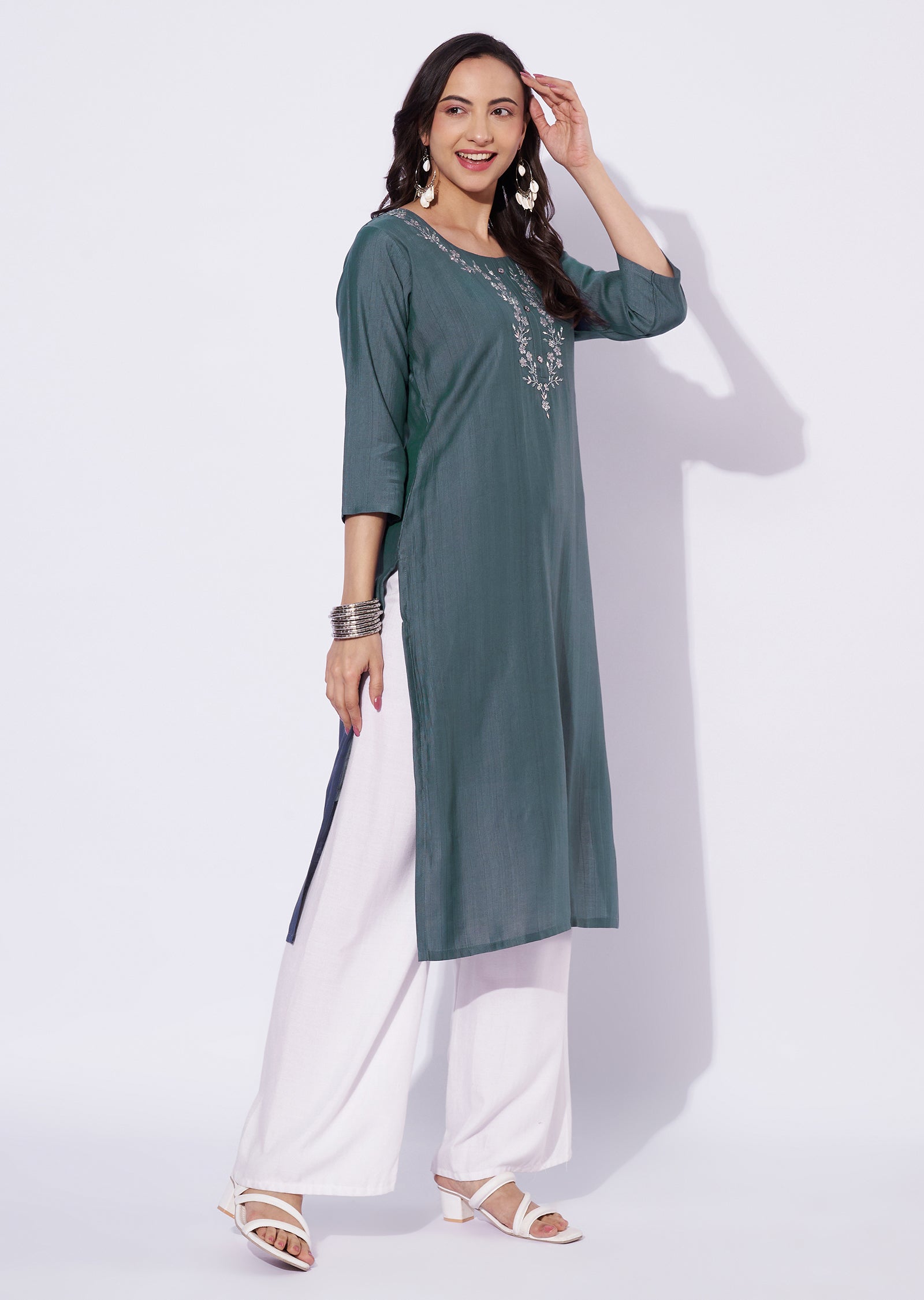 Grey Gold Straight Cut Kurti