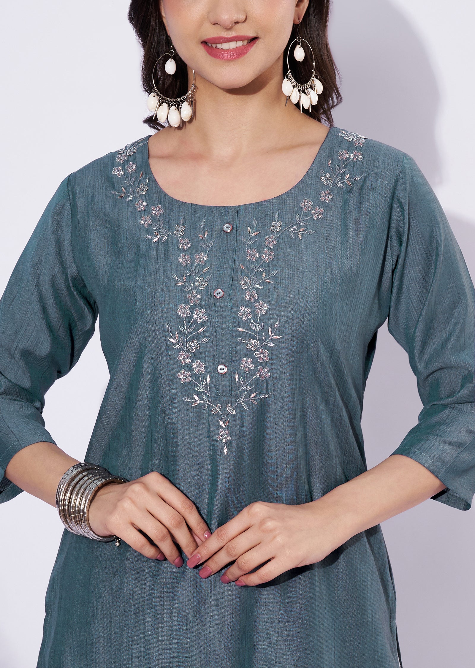 Grey Gold Straight Cut Kurti
