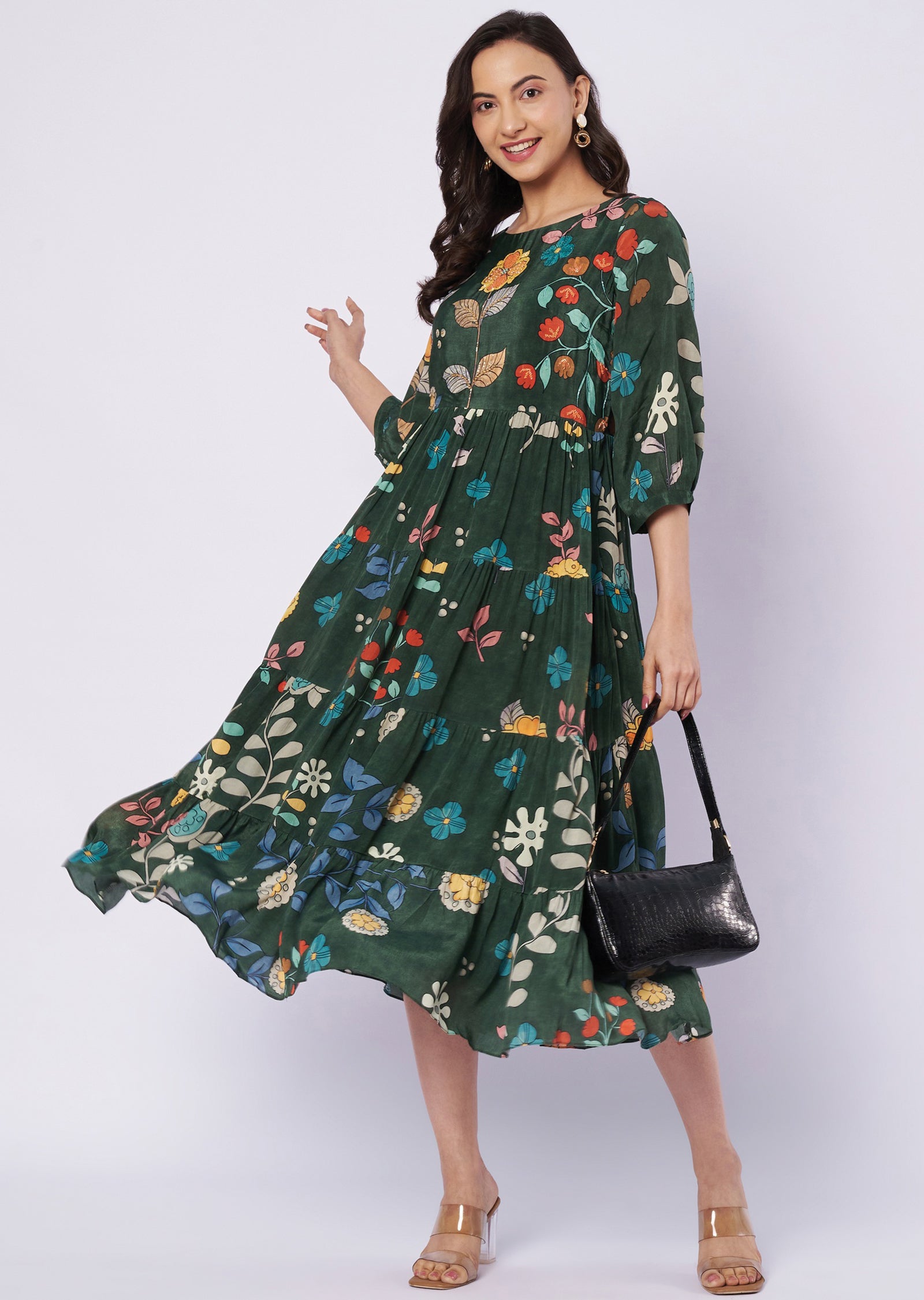 Printed Green Crepe kurti