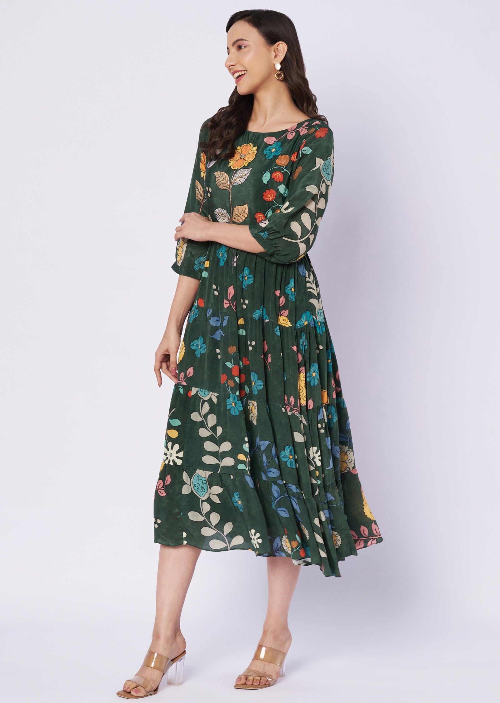 Printed Green Crepe kurti
