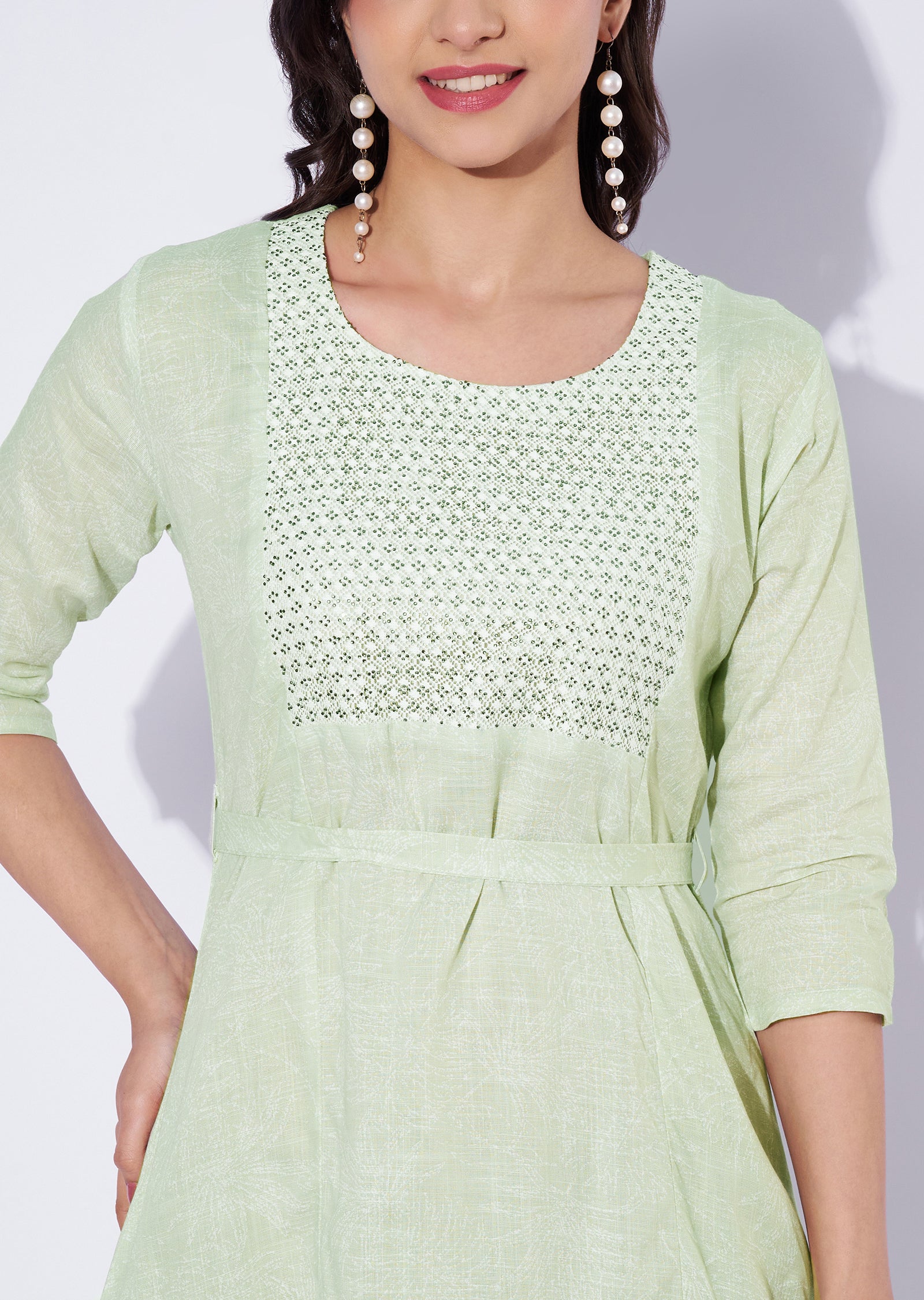 Pista Green Cotton Midi Dress