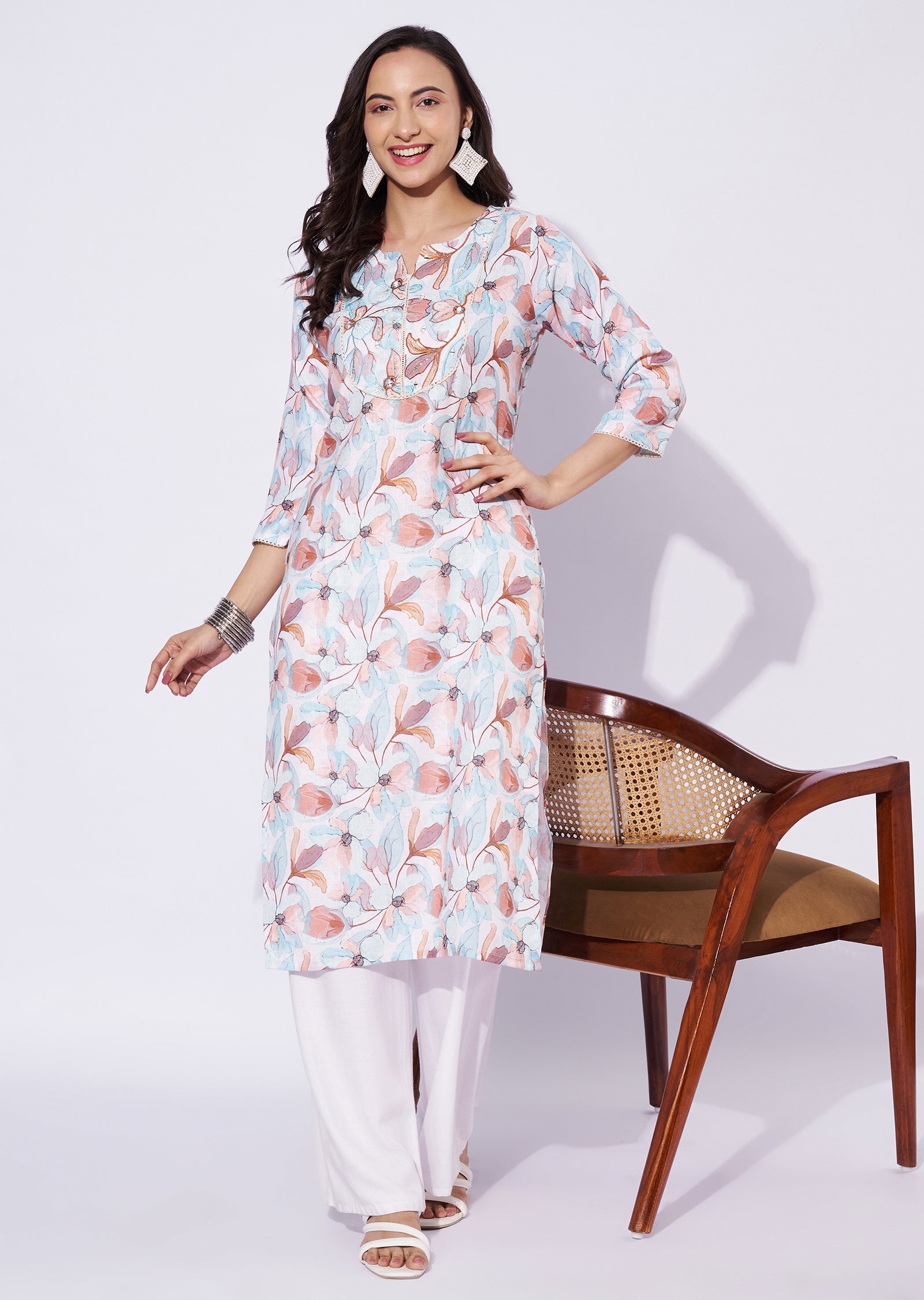 Printed Linen Cotton Straight Cut Top