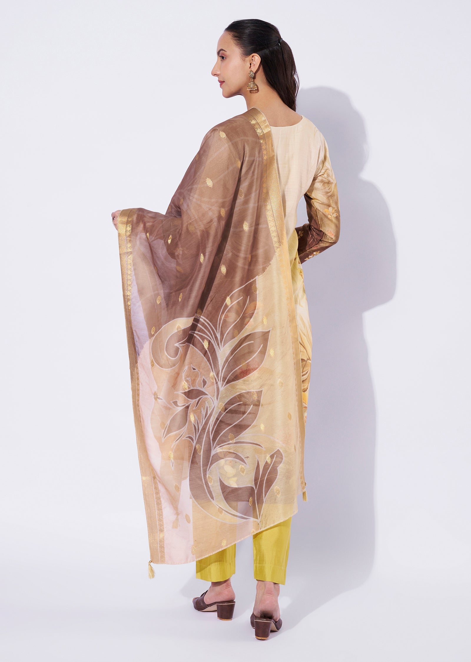 Beige Chanderi Straight Cut Suit