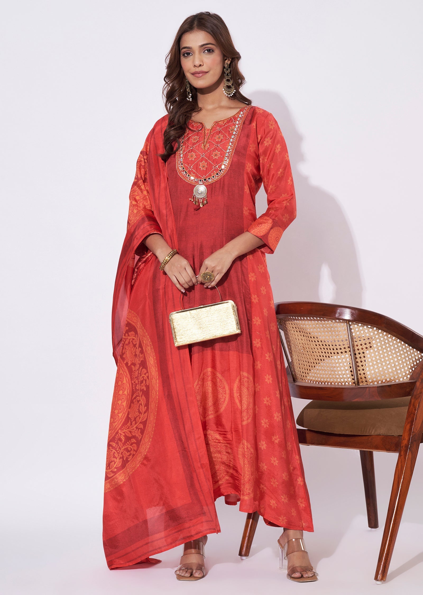 Rust Dola Silk Anarkali Suit