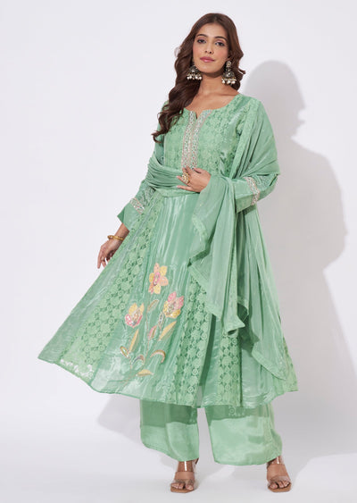 Light Green Crepe Anarkali Suit