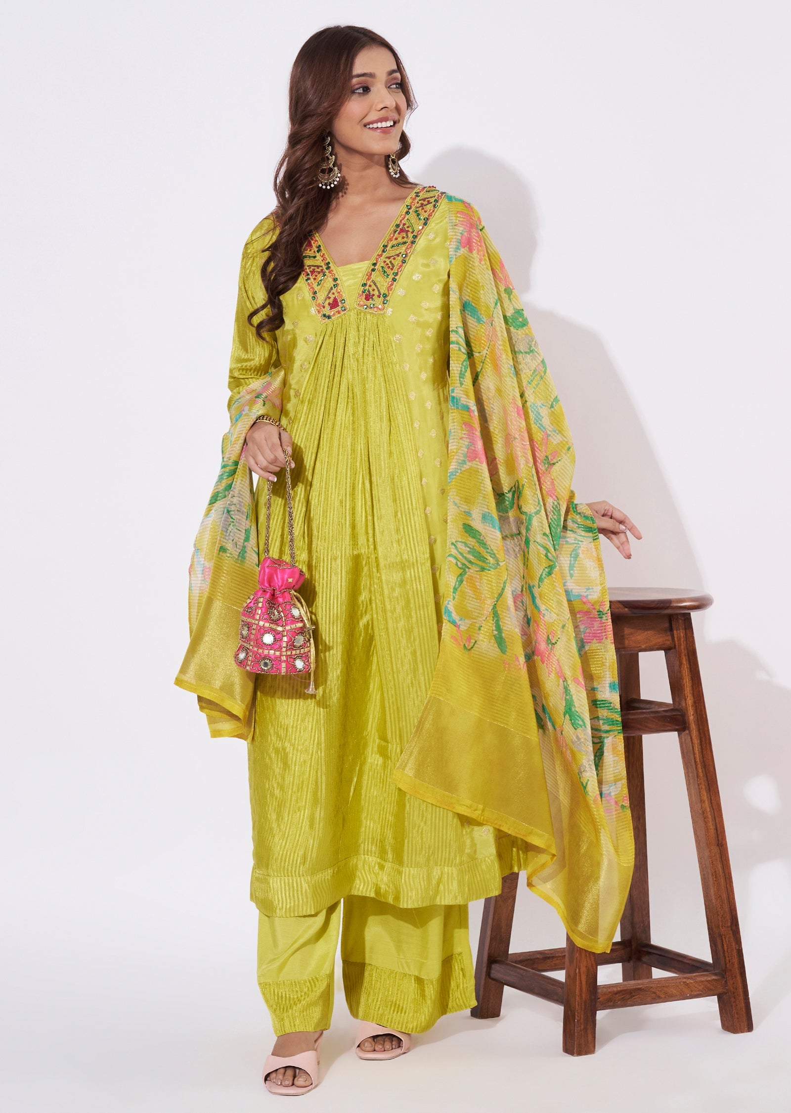 Yellow Banaras Anarkali Suit