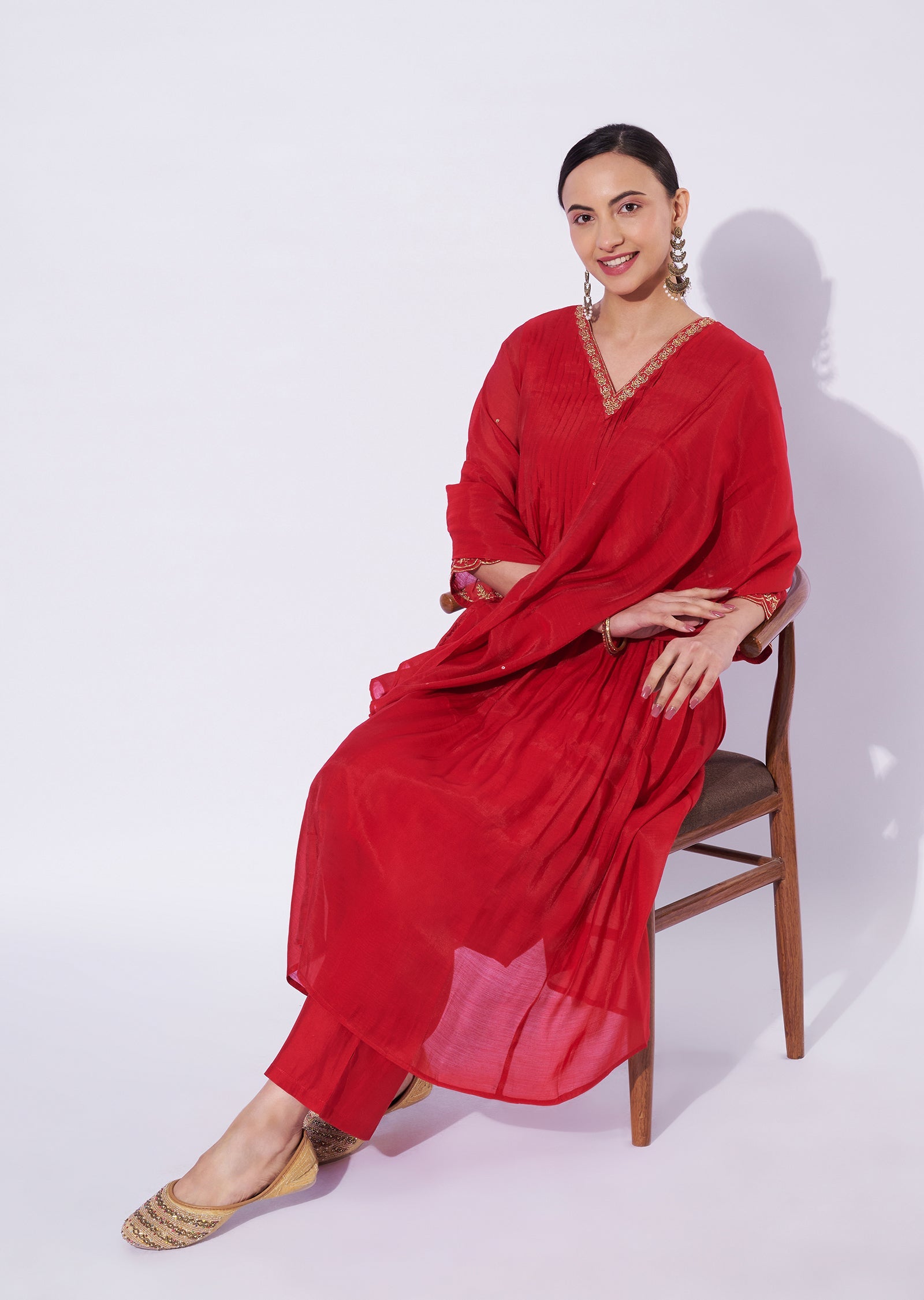 Red Mul Chanderi Anarkali Suit