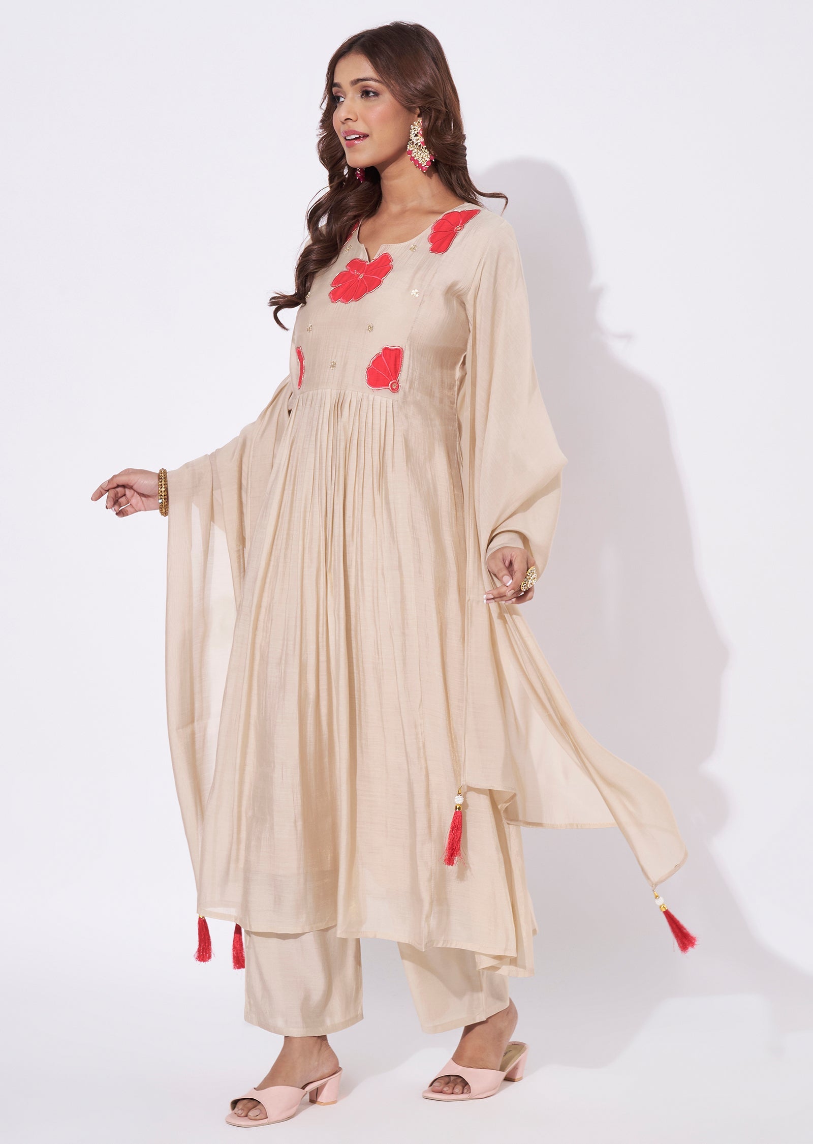 Dark Biege Mal Chanderi Anarkali Suit