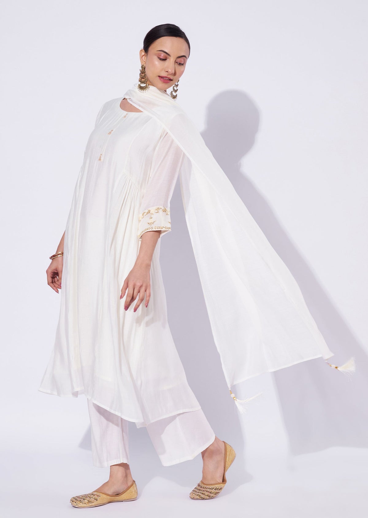 Cream Mal Chanderi Anarkali Suit