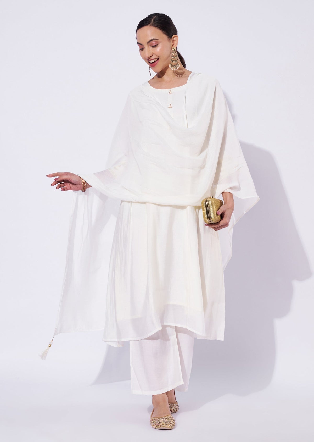 Cream Mal Chanderi Anarkali Suit