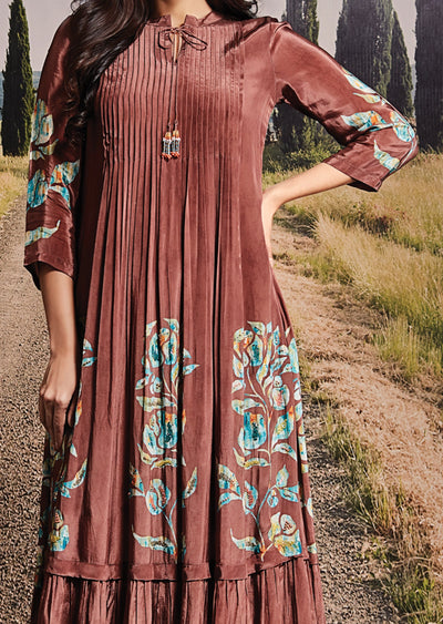 Brown Crepe Frock Kurti