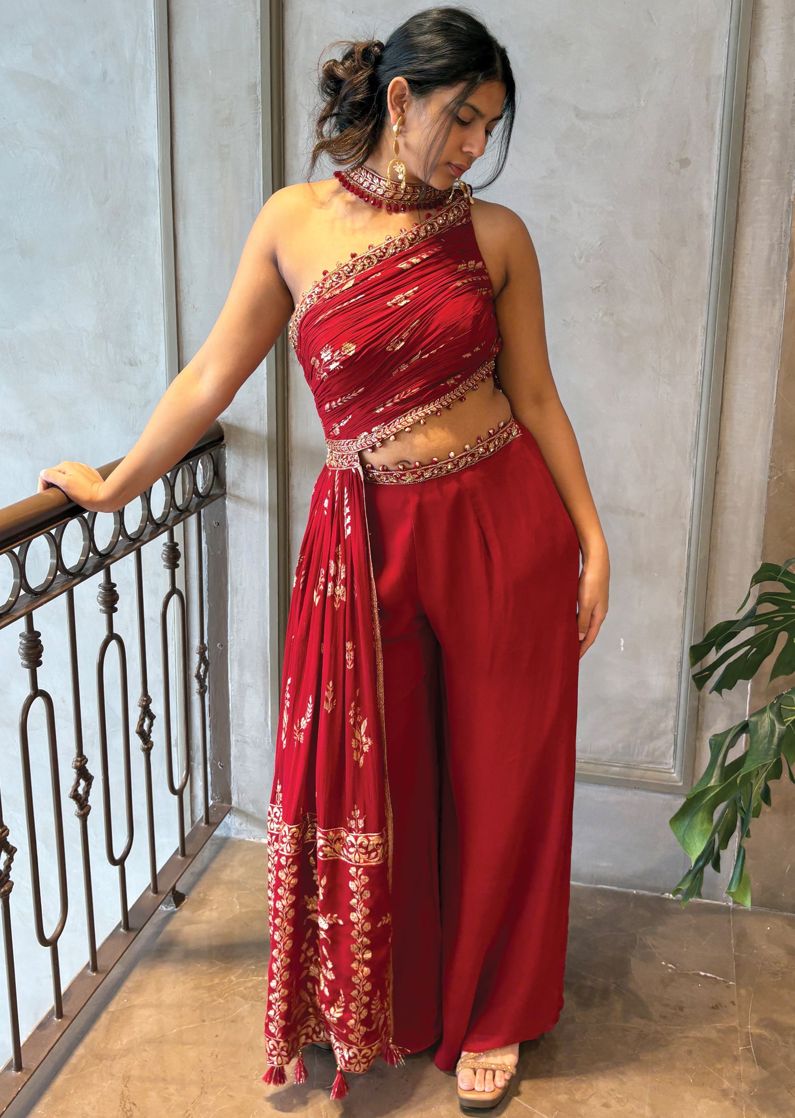 Red georgette palazzo Set