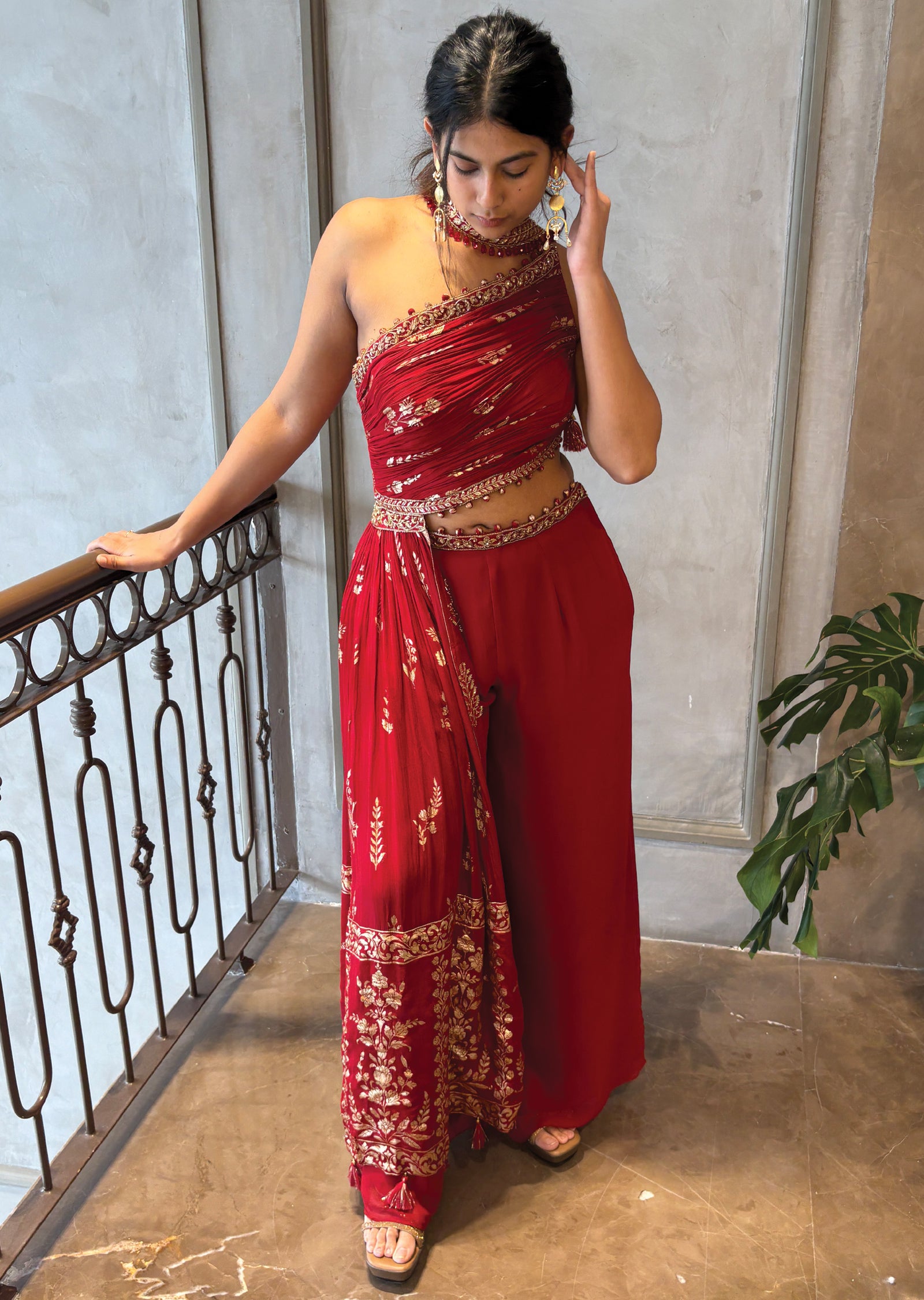 Red georgette palazzo Set