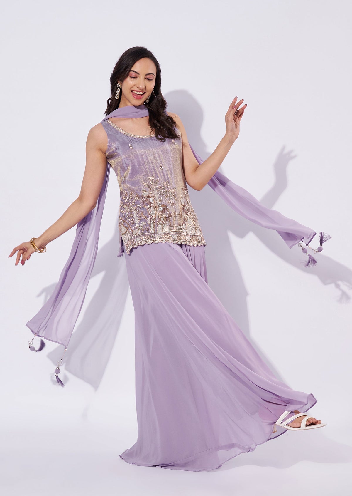 Lavender Tissue Sharara Set