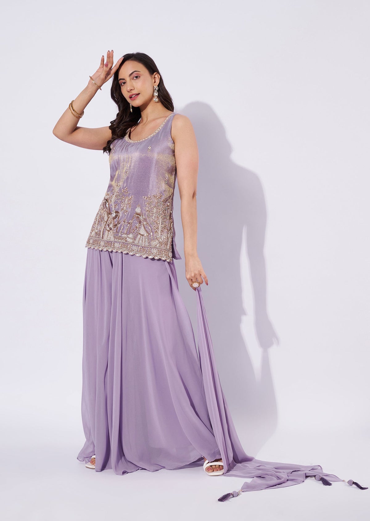 Lavender Tissue Sharara Set