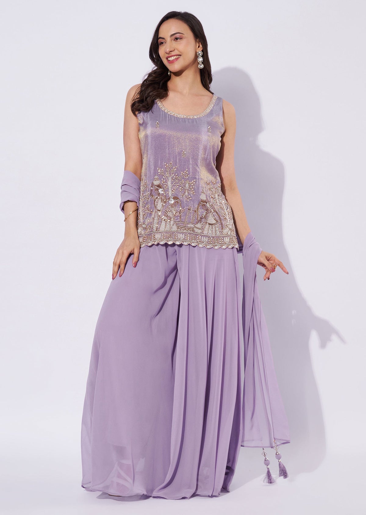 Lavender Tissue Sharara Set