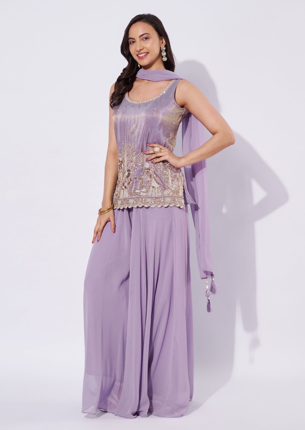 Lavender Tissue Sharara Set