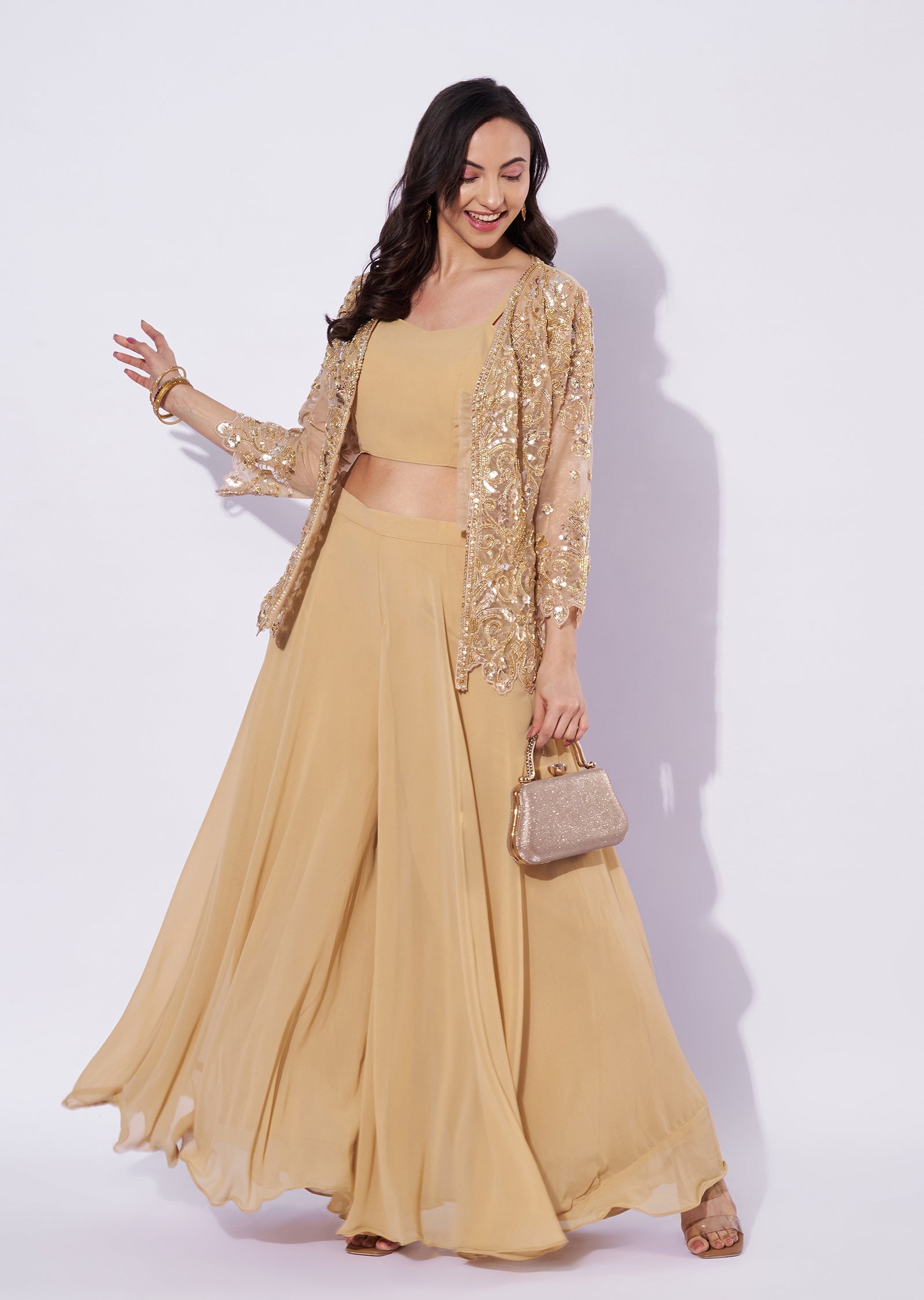 Beige Net Sharara Set