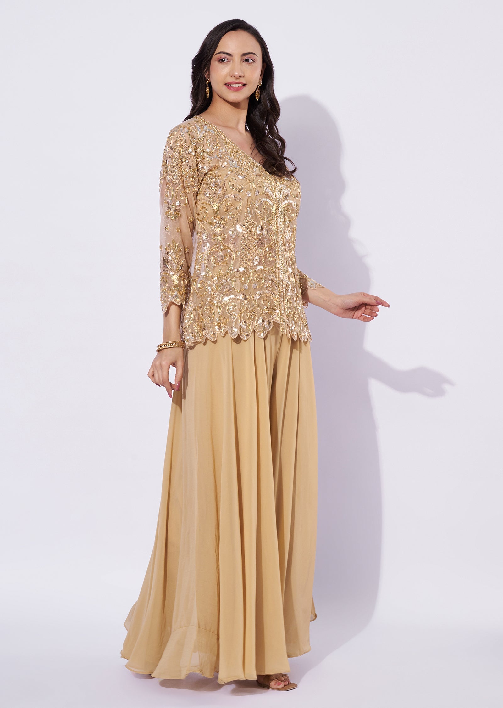 Beige Net Sharara Set