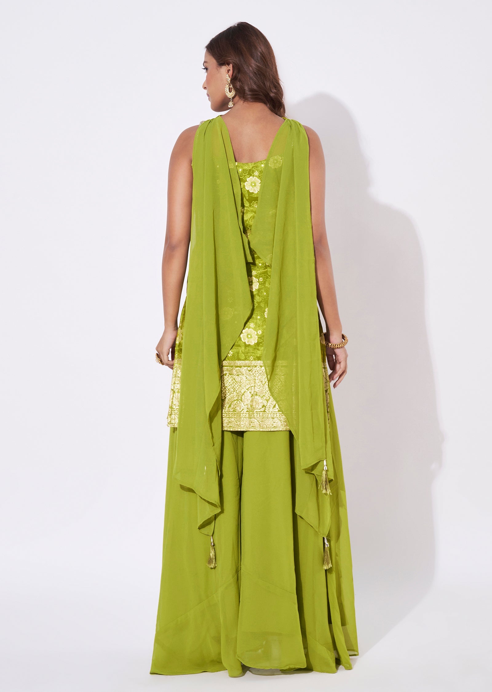 Mehendi Green Chinnon Straight Cut Suit