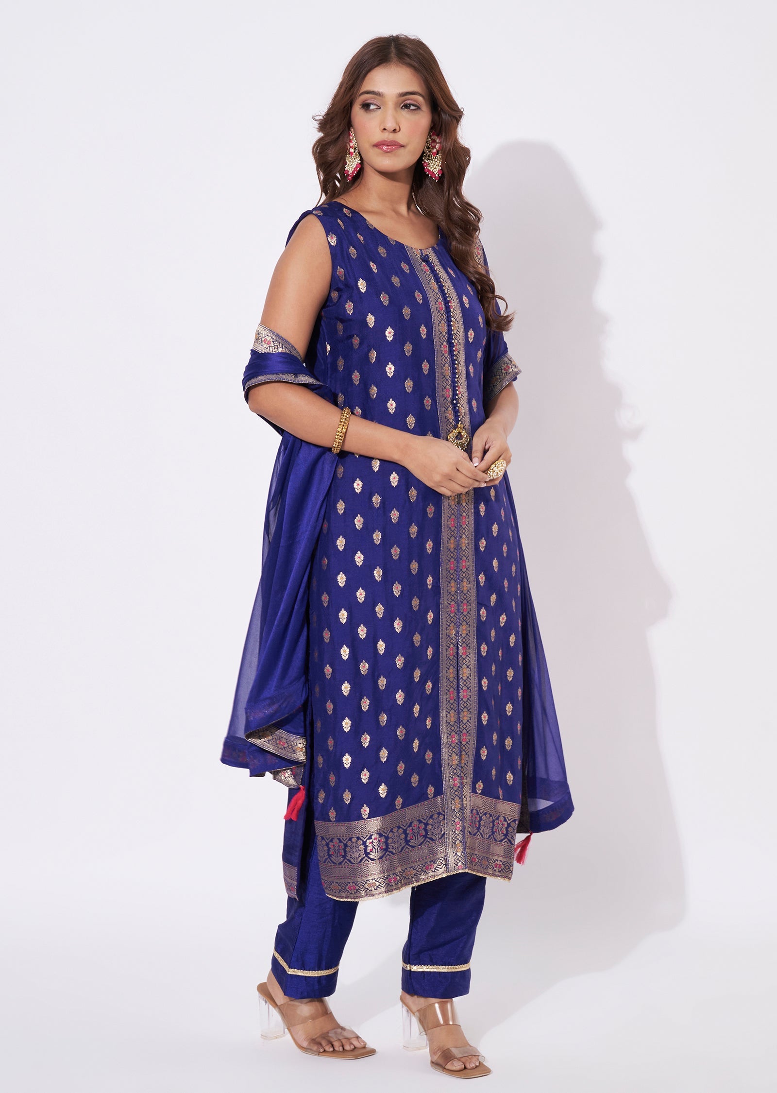 Blue Silk Straight Cut Suit