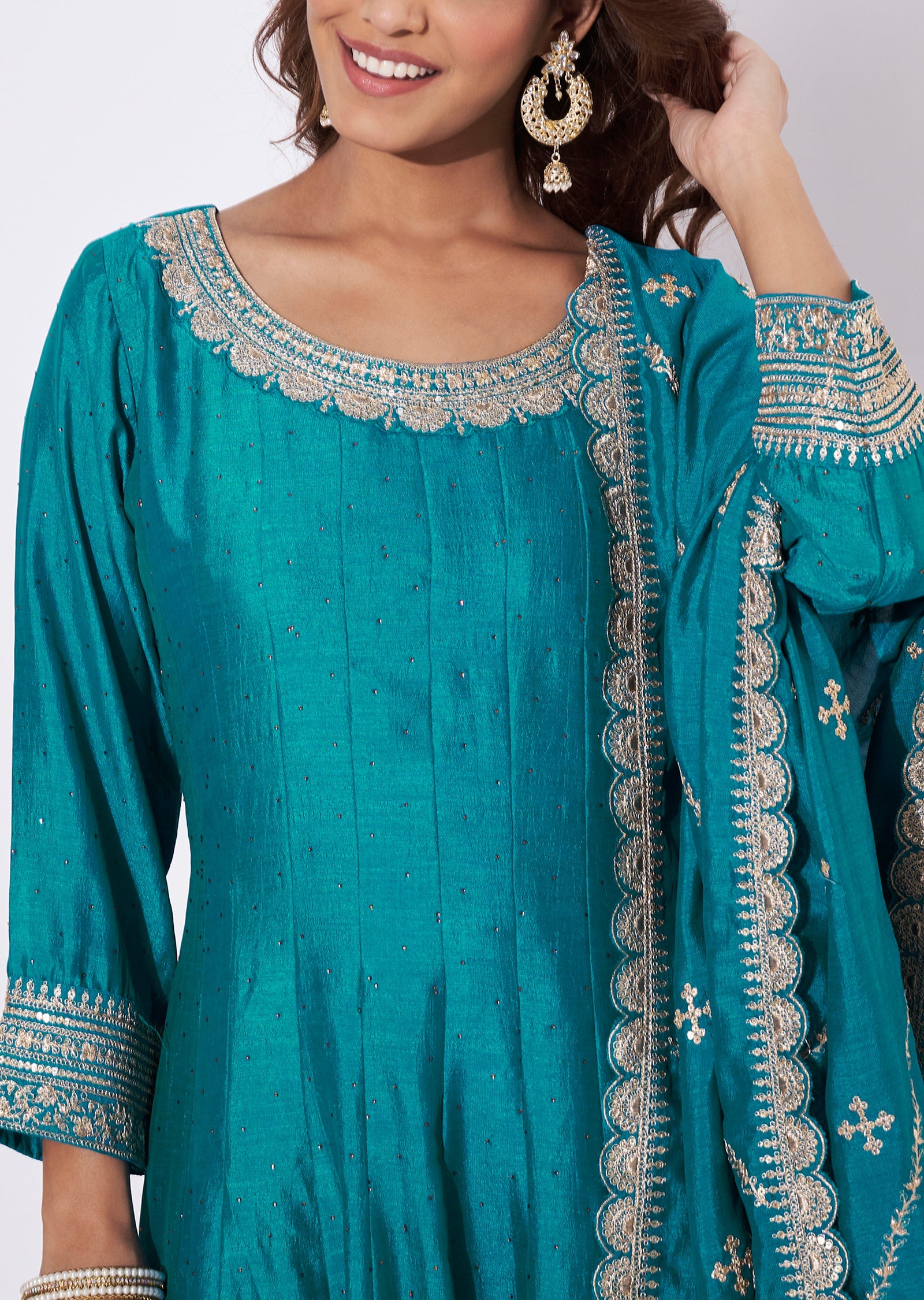 Rama Blue Silk Anarkali Suit