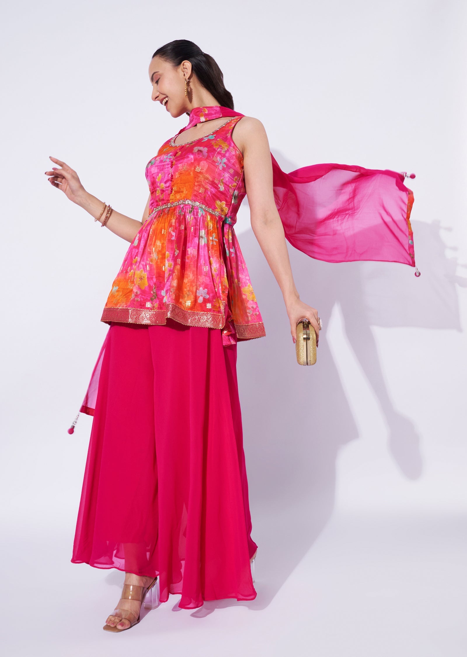 Pink Organza Sharara Set