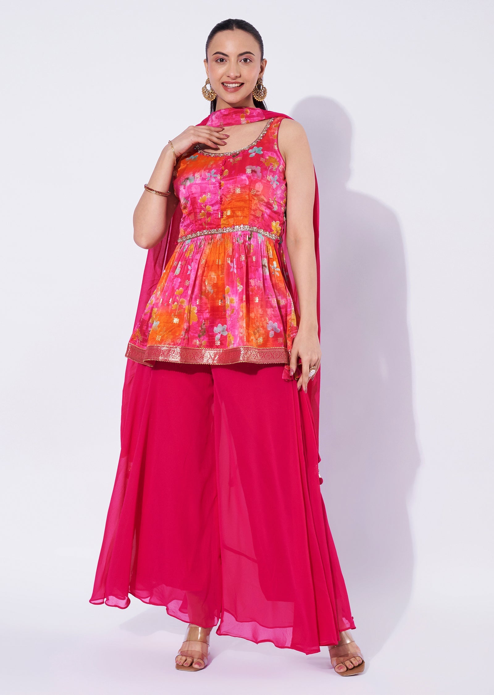 Pink Organza Sharara Set