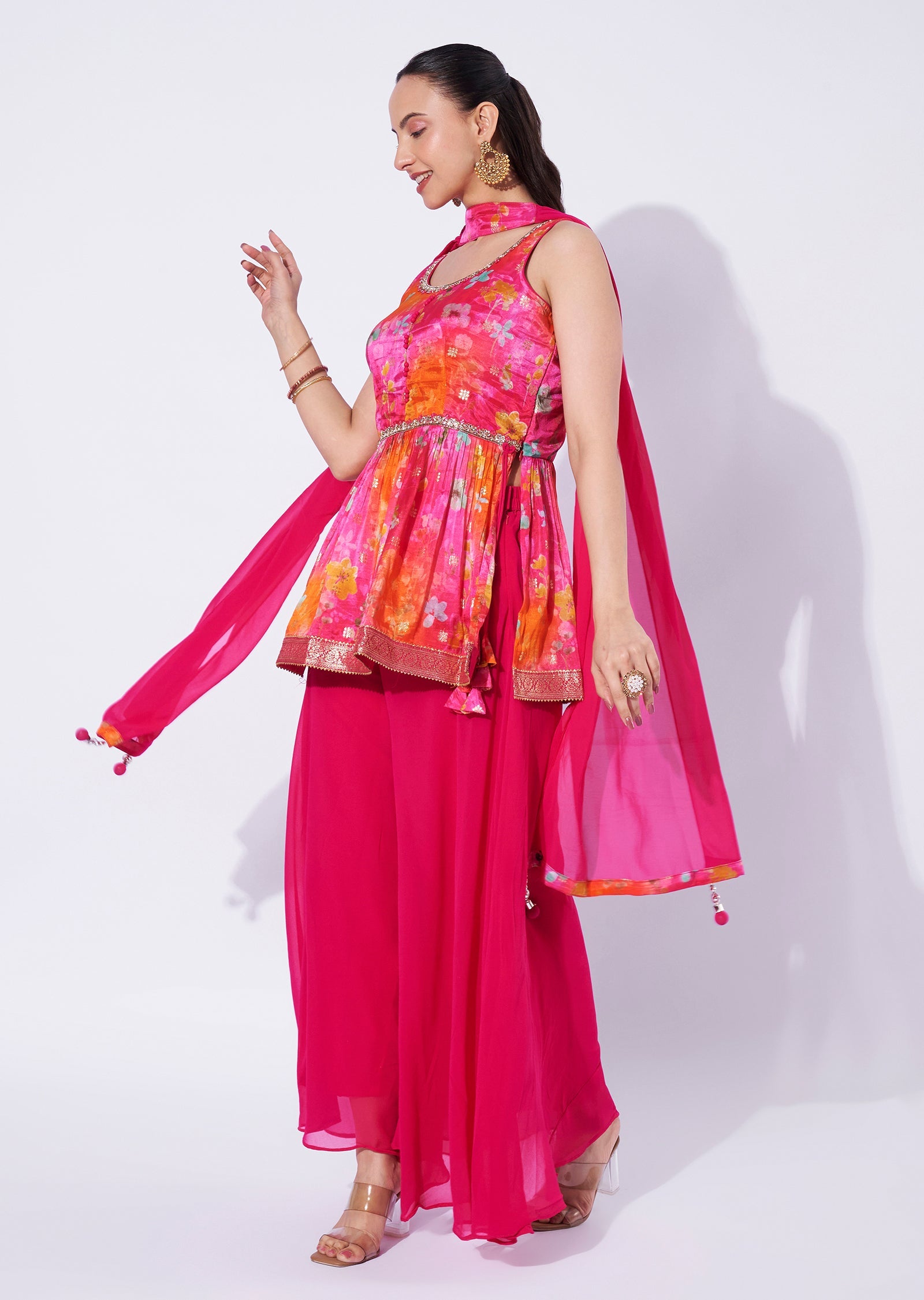 Pink Organza Sharara Set