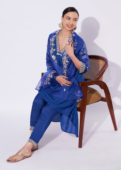 Ink Blue Model Frock Style Kurti Set